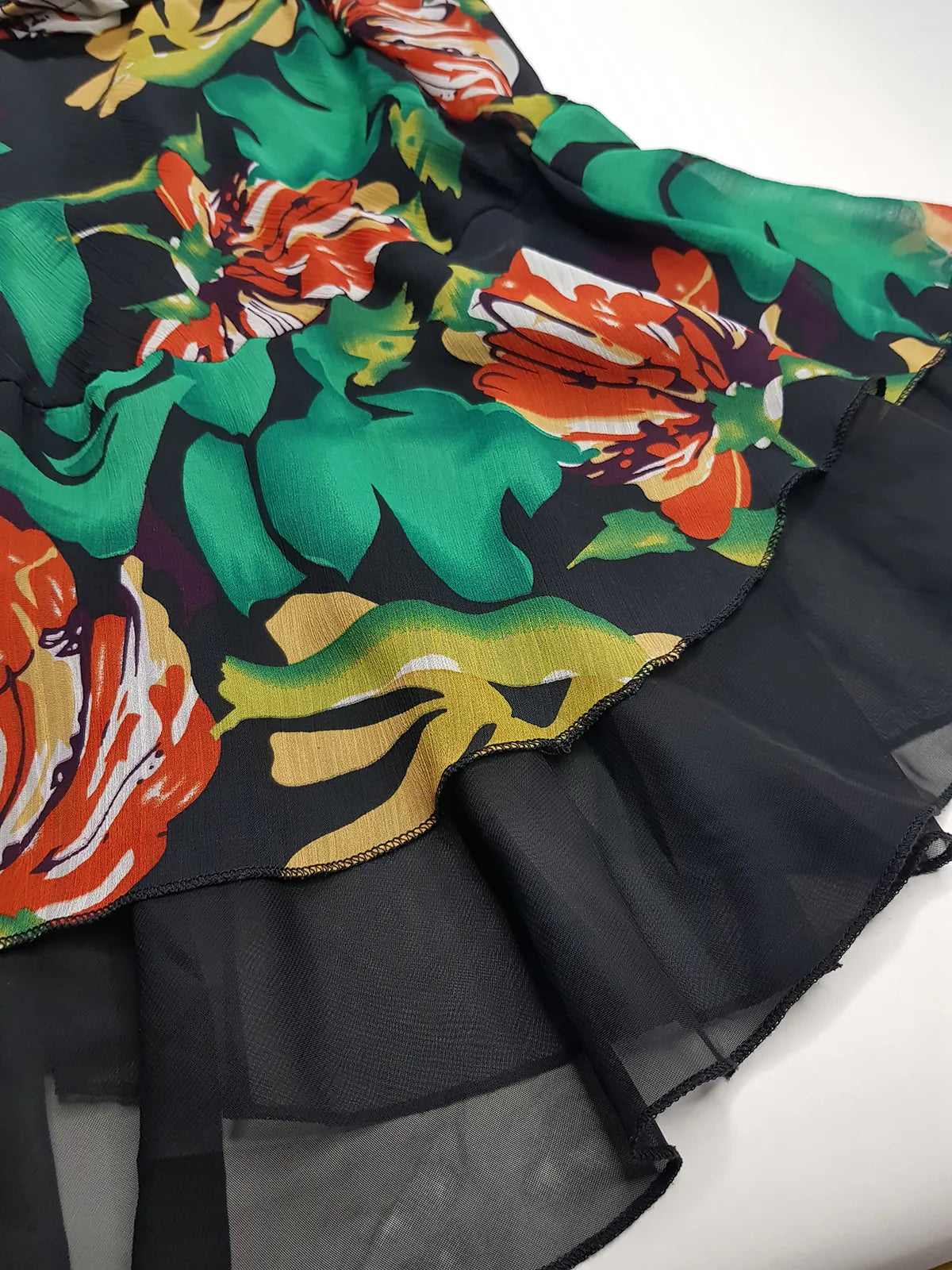 1990s Sexy Bohemian Rockstar Vintage Maxi Skirt / Dress - Floaty Multi Tier Cut - Insane Floral Print - Double Layered