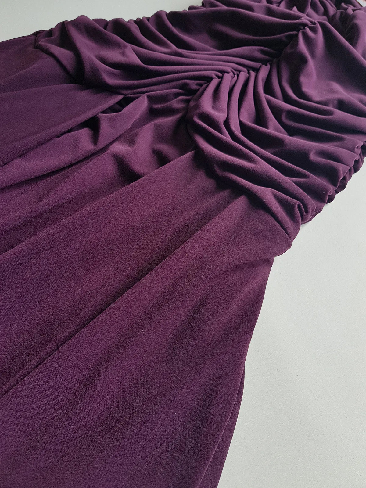 90s Sexy Purple Goddess Gown - Absolutely Beautiful Silhouette with Draped Bust & Waist Ruching - Stretch body hugging high quality draped jersey fabric