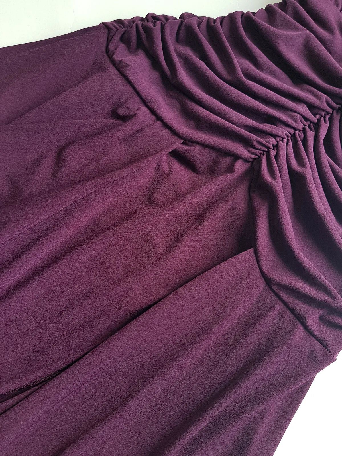 90s Sexy Purple Goddess Gown - Absolutely Beautiful Silhouette with Draped Bust & Waist Ruching - Stretch body hugging high quality draped jersey fabric