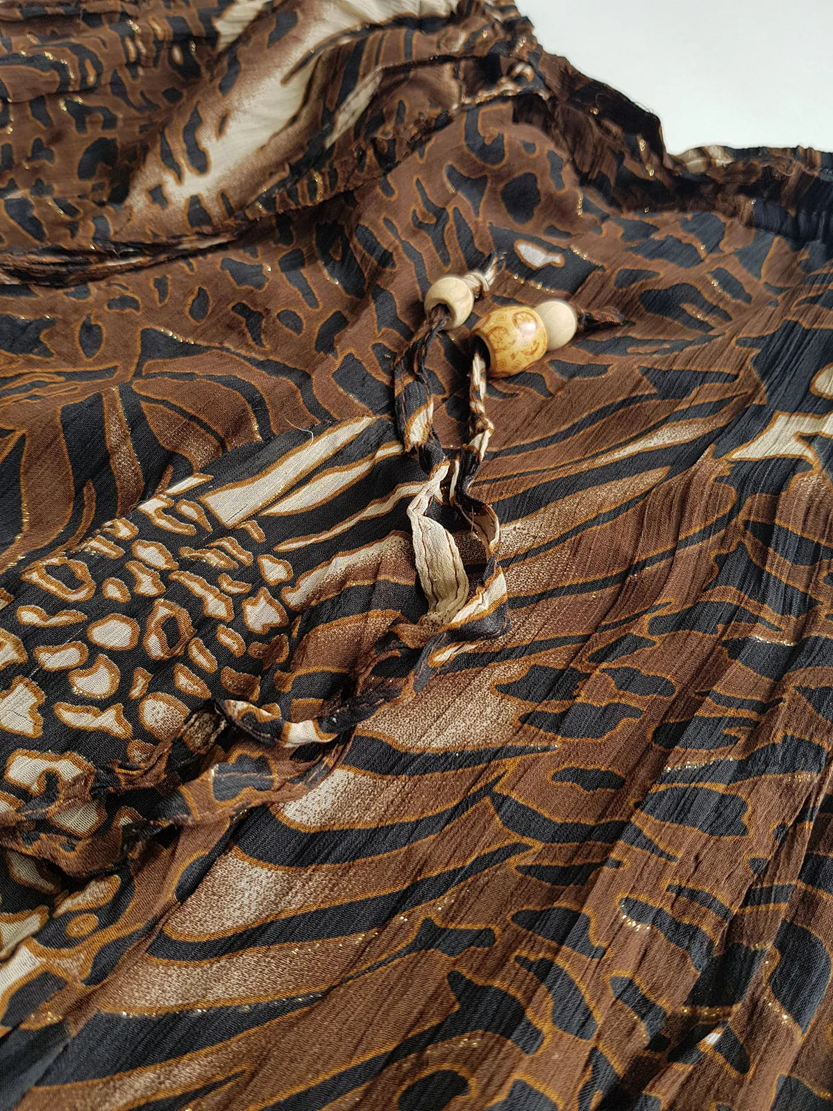 1990s Sexy Bohemian Rockstar Vintage Maxi Skirt / Dress - Floaty Multi Tier Cut - Insane Tiger & Cheetah Print - Multi Layered - Tribal Beading Drawstring Waist