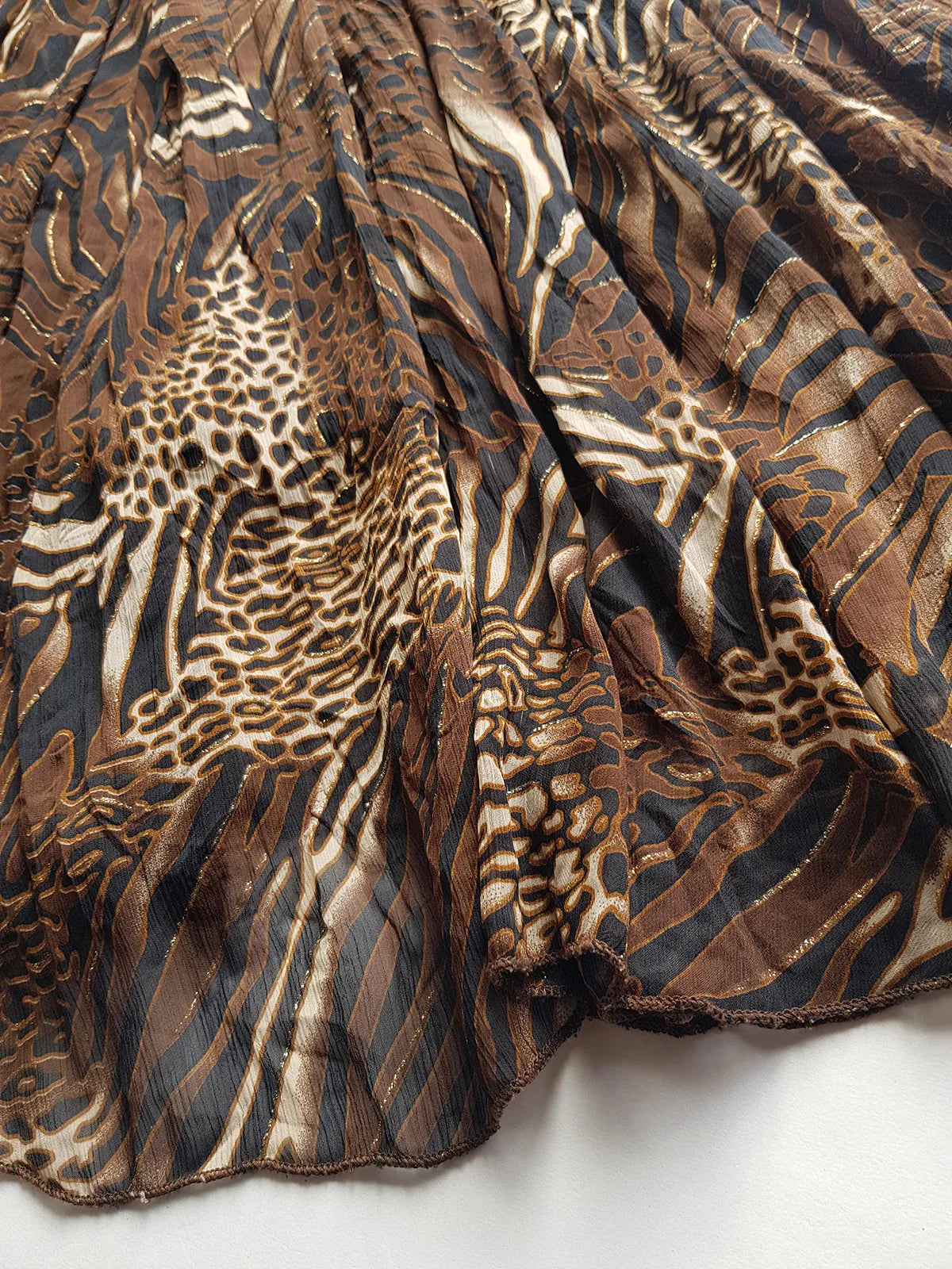 1990s Sexy Bohemian Rockstar Vintage Maxi Skirt / Dress - Floaty Multi Tier Cut - Insane Tiger & Cheetah Print - Multi Layered - Tribal Beading Drawstring Waist