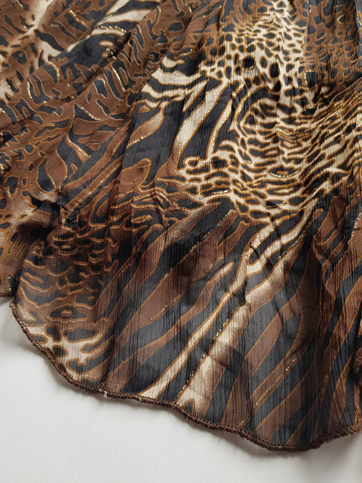 1990s Sexy Bohemian Rockstar Vintage Maxi Skirt / Dress - Floaty Multi Tier Cut - Insane Tiger & Cheetah Print - Multi Layered - Tribal Beading Drawstring Waist