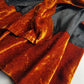 1990s Sexy Vintage Parisian Mini Skirt with absolutely insane burnt fire orange velvet paneling & matching shawl / belt - wear different ways
