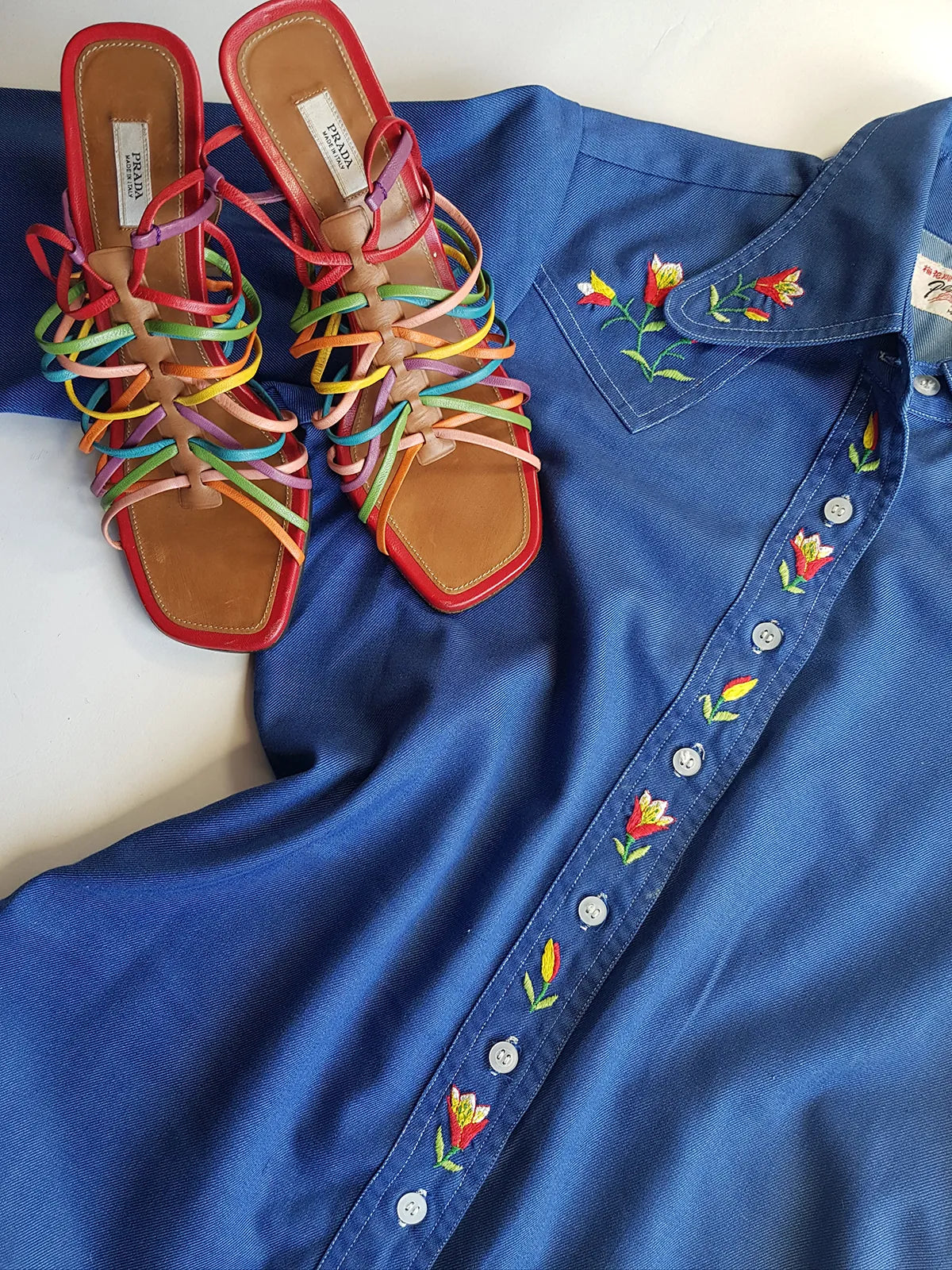 Prada - Authentic Darling 100% Genuine Italian Leather Stilettos - Ankle Strap - Perfect Height Summer Heels - Multi Colored - (European Size 36)