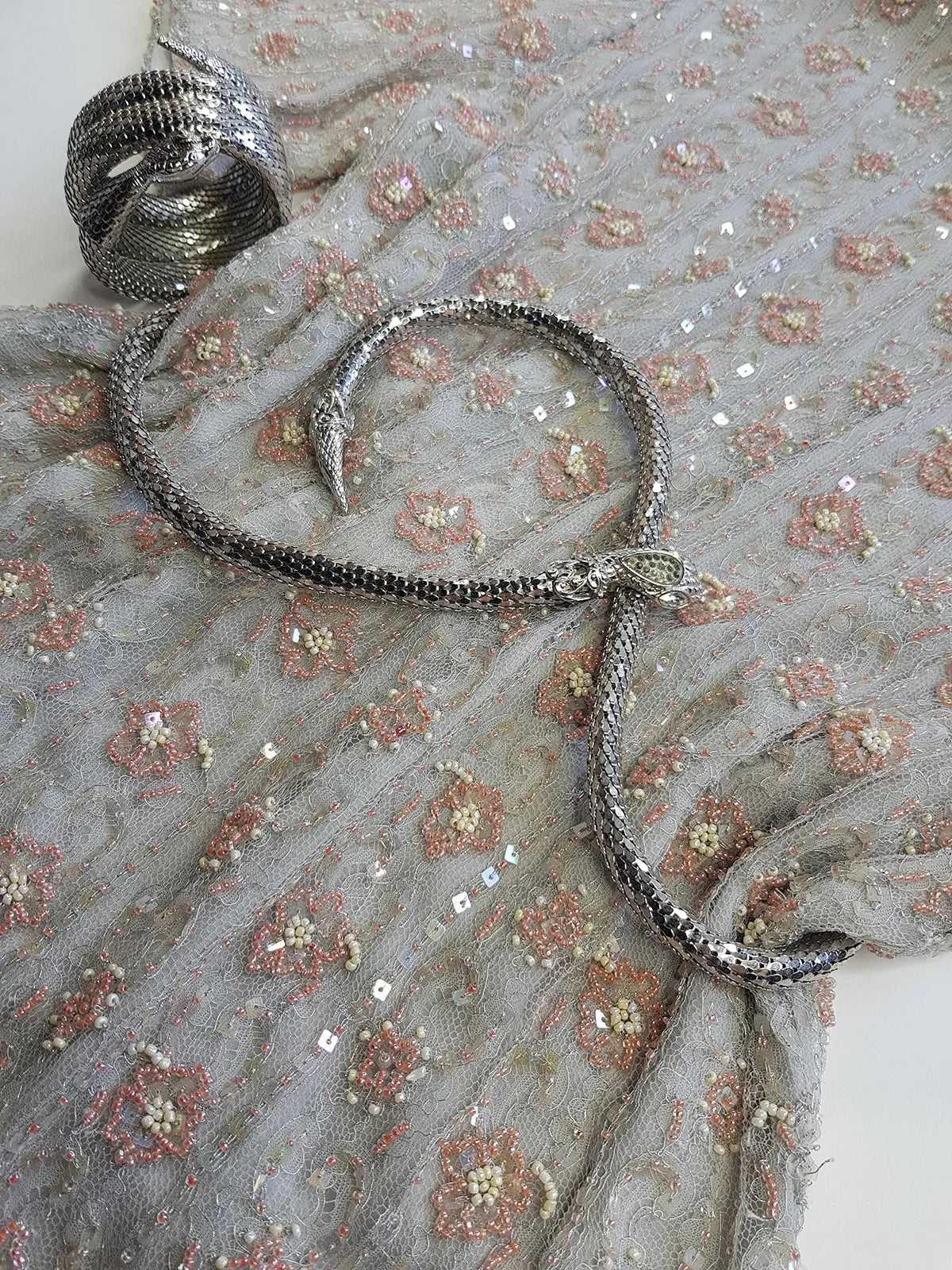Vintage Ethereal Bridal Quality Ice Blue & Peach Silk  Beaded Top - Absolutely Angelic and Beautifully Hand Beaded