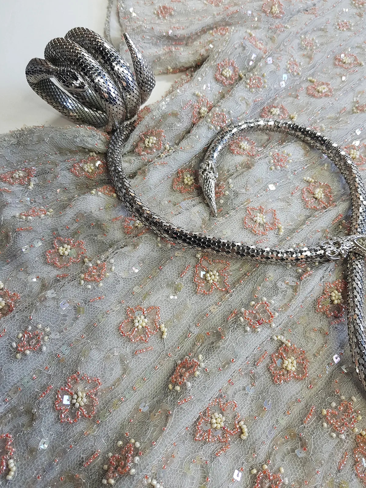 Vintage Ethereal Bridal Quality Ice Blue & Peach Silk  Beaded Top - Absolutely Angelic and Beautifully Hand Beaded