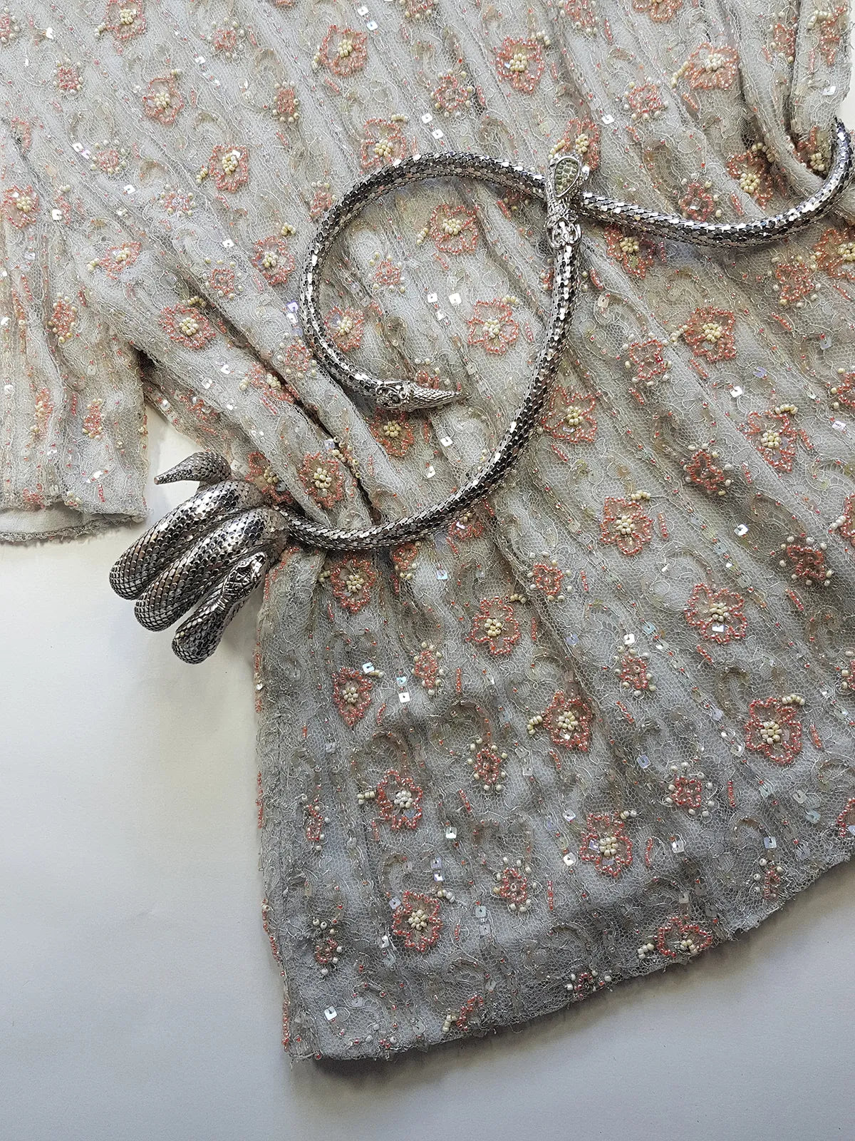 Vintage Ethereal Bridal Quality Ice Blue & Peach Silk  Beaded Top - Absolutely Angelic and Beautifully Hand Beaded