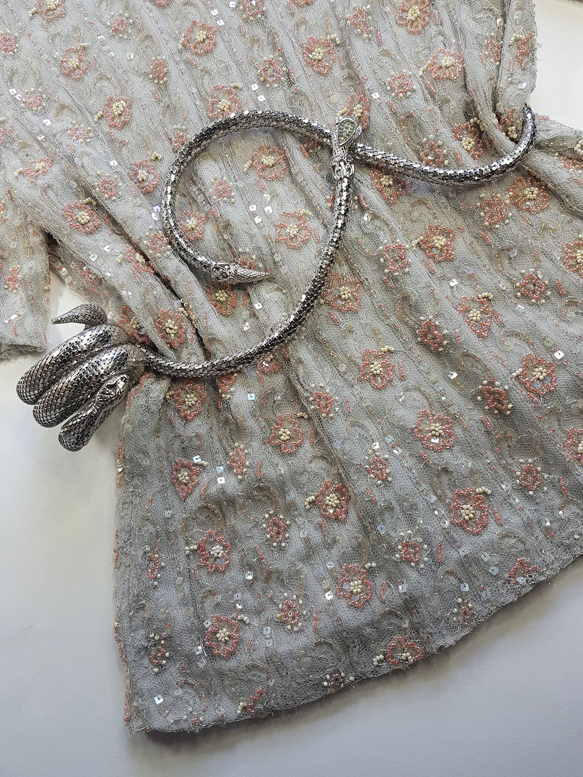 Vintage Ethereal Bridal Quality Ice Blue & Peach Silk  Beaded Top - Absolutely Angelic and Beautifully Hand Beaded