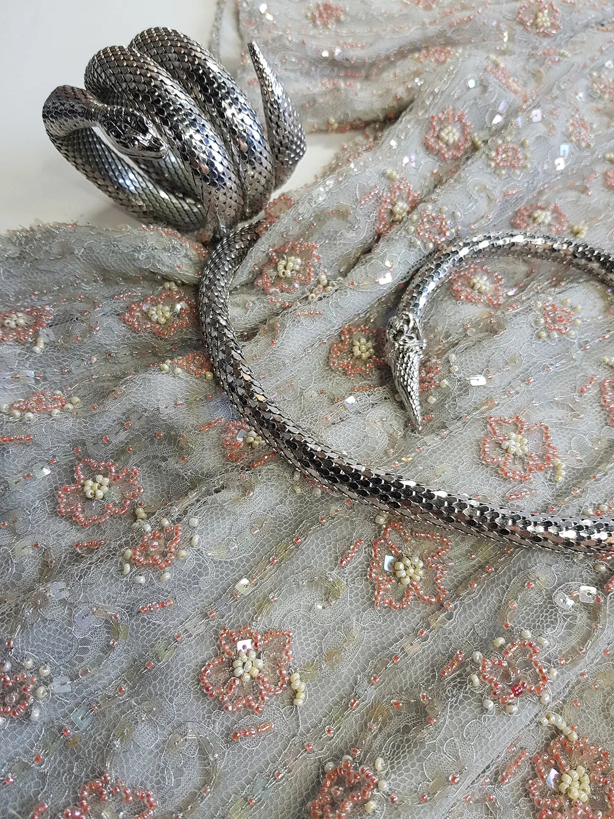 Vintage Ethereal Bridal Quality Ice Blue & Peach Silk  Beaded Top - Absolutely Angelic and Beautifully Hand Beaded