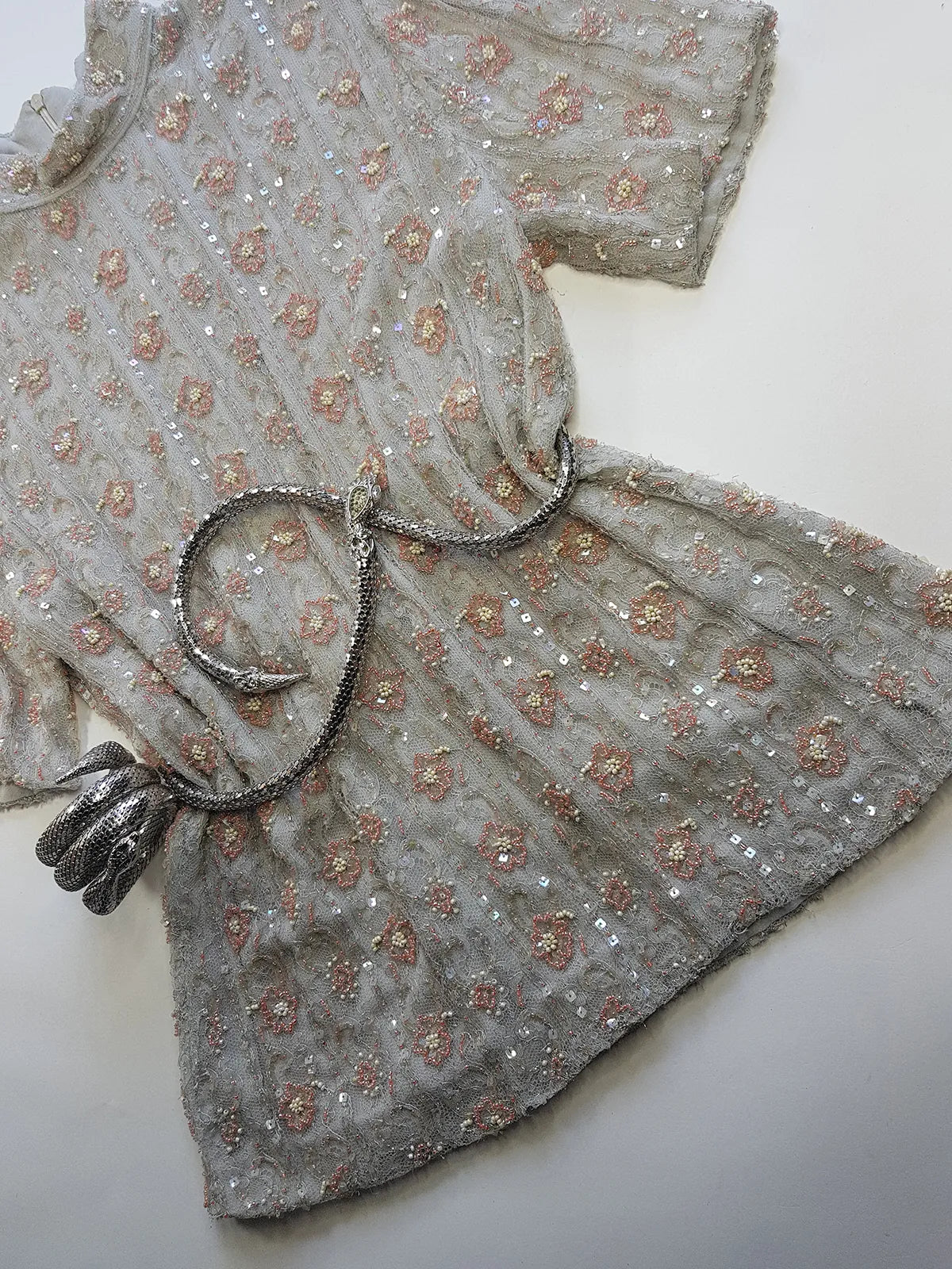 Vintage Ethereal Bridal Quality Ice Blue & Peach Silk  Beaded Top - Absolutely Angelic and Beautifully Hand Beaded