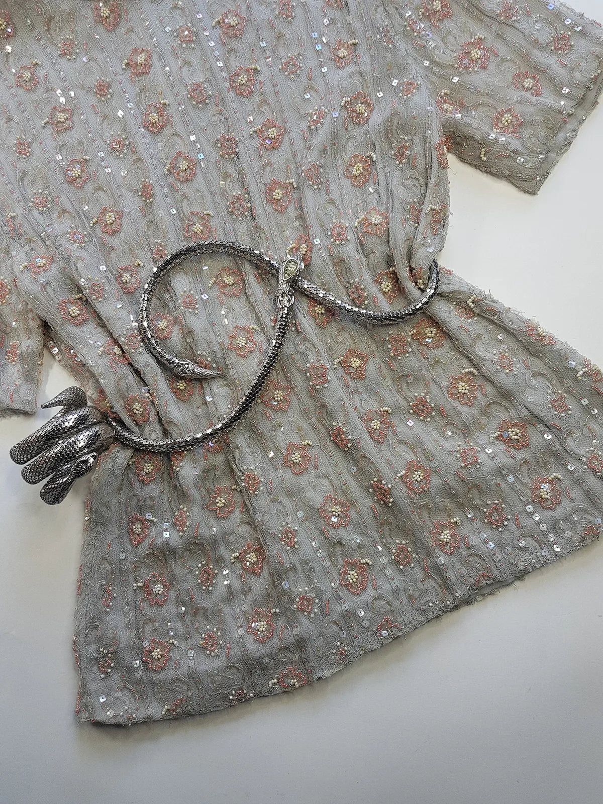 Vintage Ethereal Bridal Quality Ice Blue & Peach Silk  Beaded Top - Absolutely Angelic and Beautifully Hand Beaded