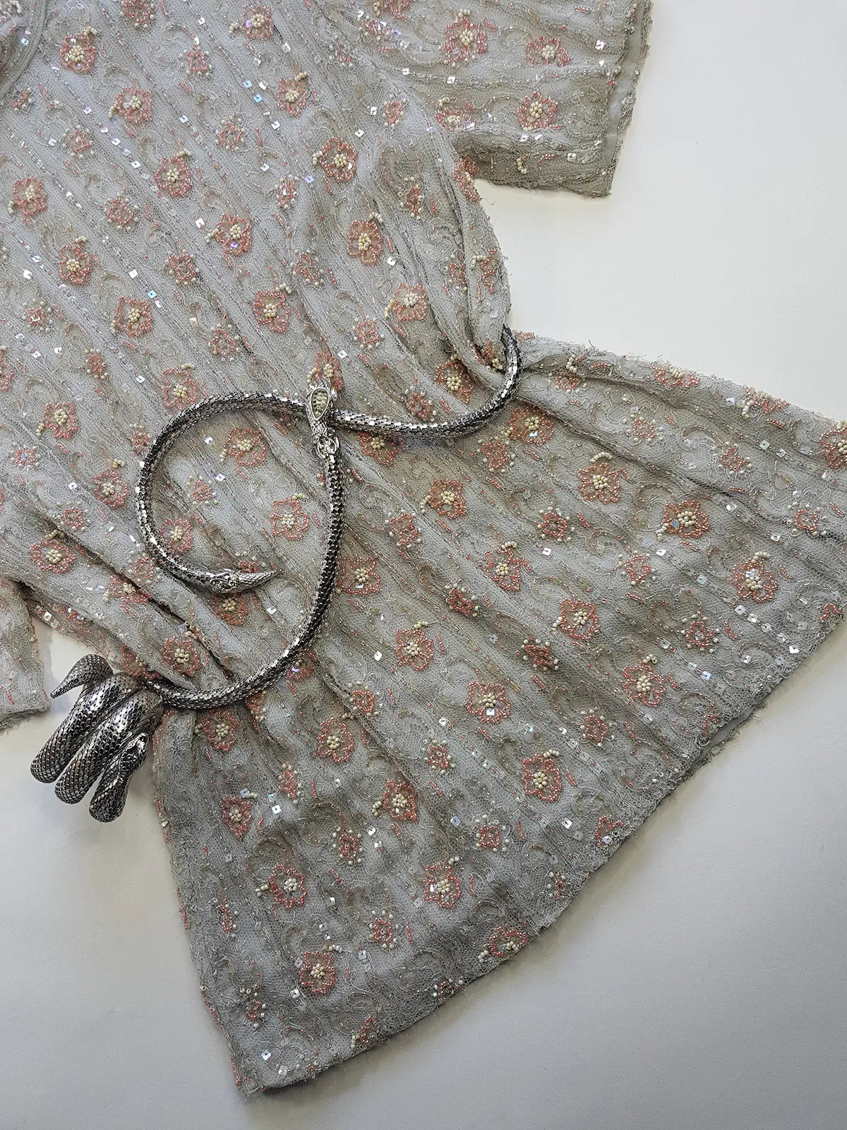 Vintage Ethereal Bridal Quality Ice Blue & Peach Silk  Beaded Top - Absolutely Angelic and Beautifully Hand Beaded