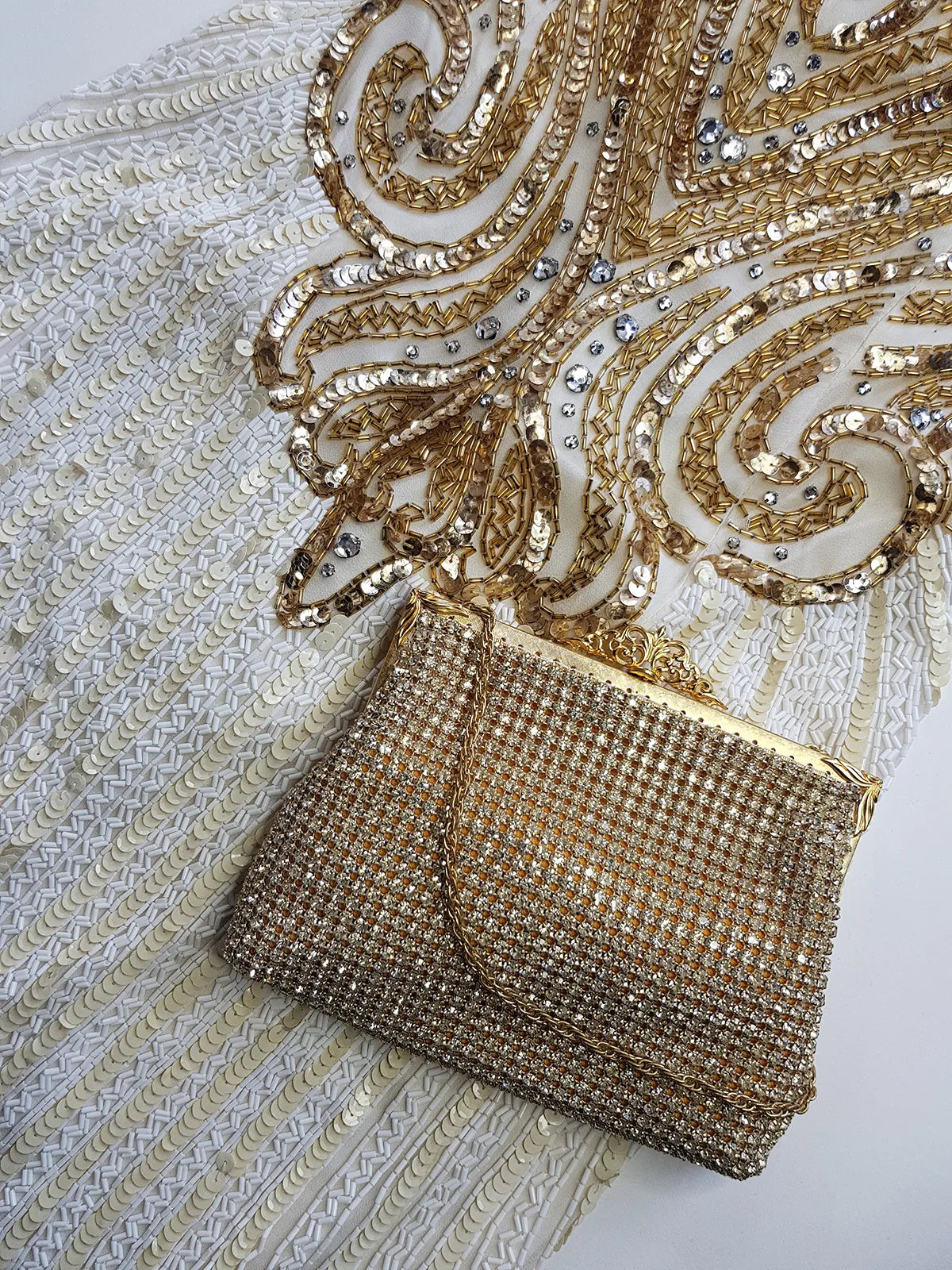 Pure Silk One in a Million Party Dress - Fully Hand Sequined - White & Gold full sequins - magnetic piece that you'll keep forever