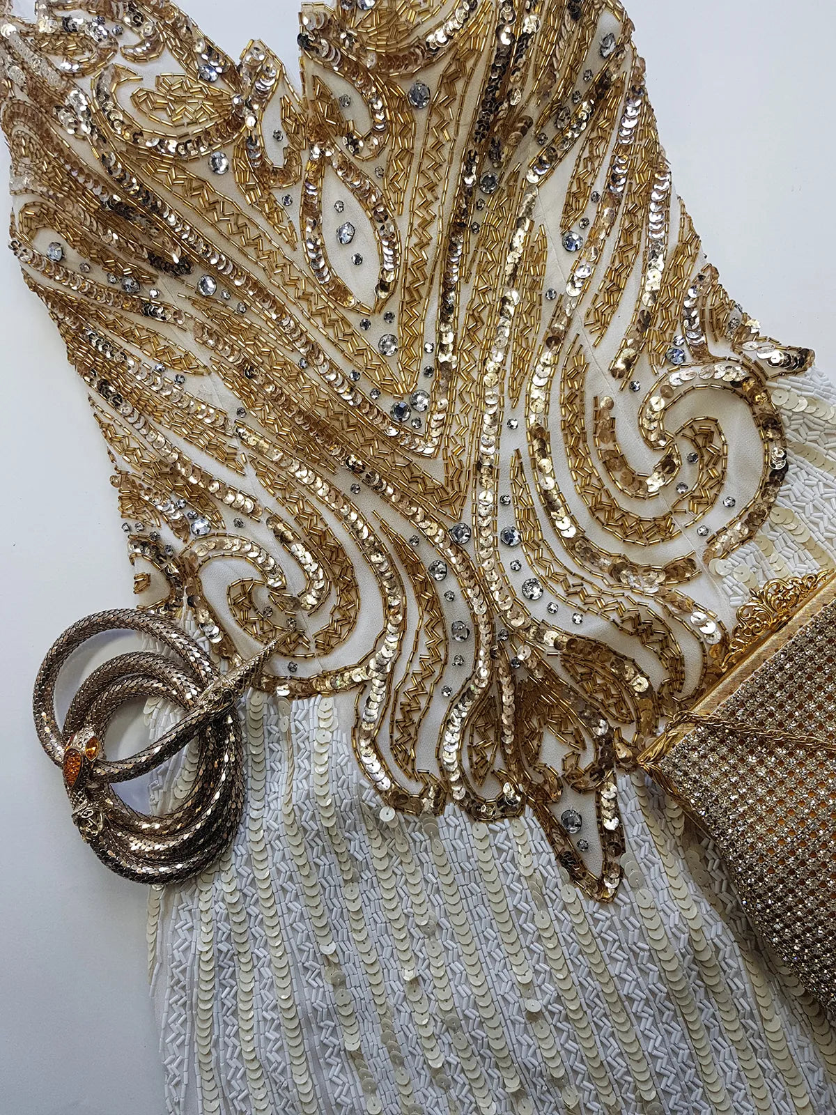 Pure Silk One in a Million Party Dress - Fully Hand Sequined - White & Gold full sequins - magnetic piece that you'll keep forever