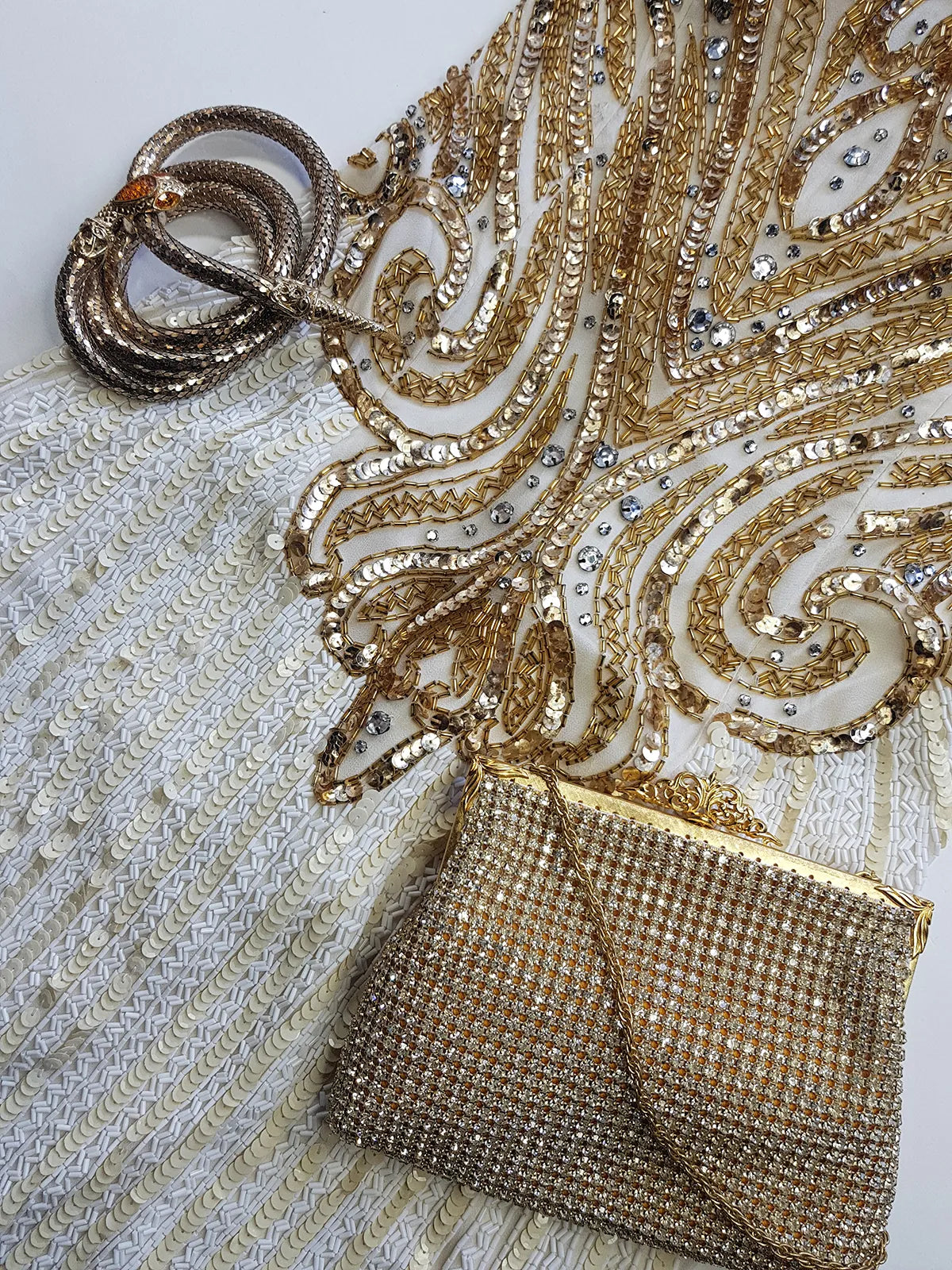 Pure Silk One in a Million Party Dress - Fully Hand Sequined - White & Gold full sequins - magnetic piece that you'll keep forever