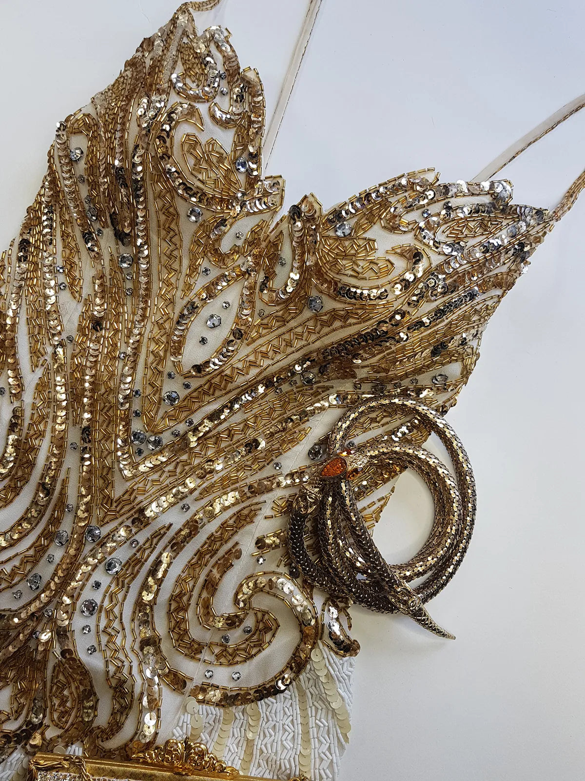 Pure Silk One in a Million Party Dress - Fully Hand Sequined - White & Gold full sequins - magnetic piece that you'll keep forever