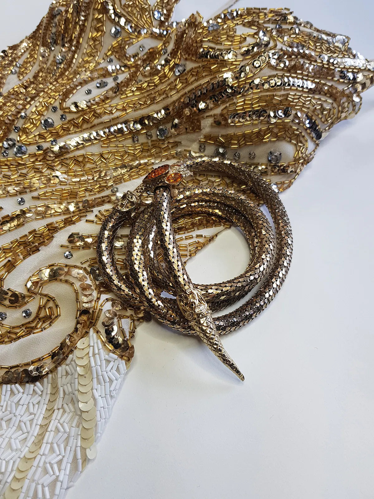 Pure Silk One in a Million Party Dress - Fully Hand Sequined - White & Gold full sequins - magnetic piece that you'll keep forever