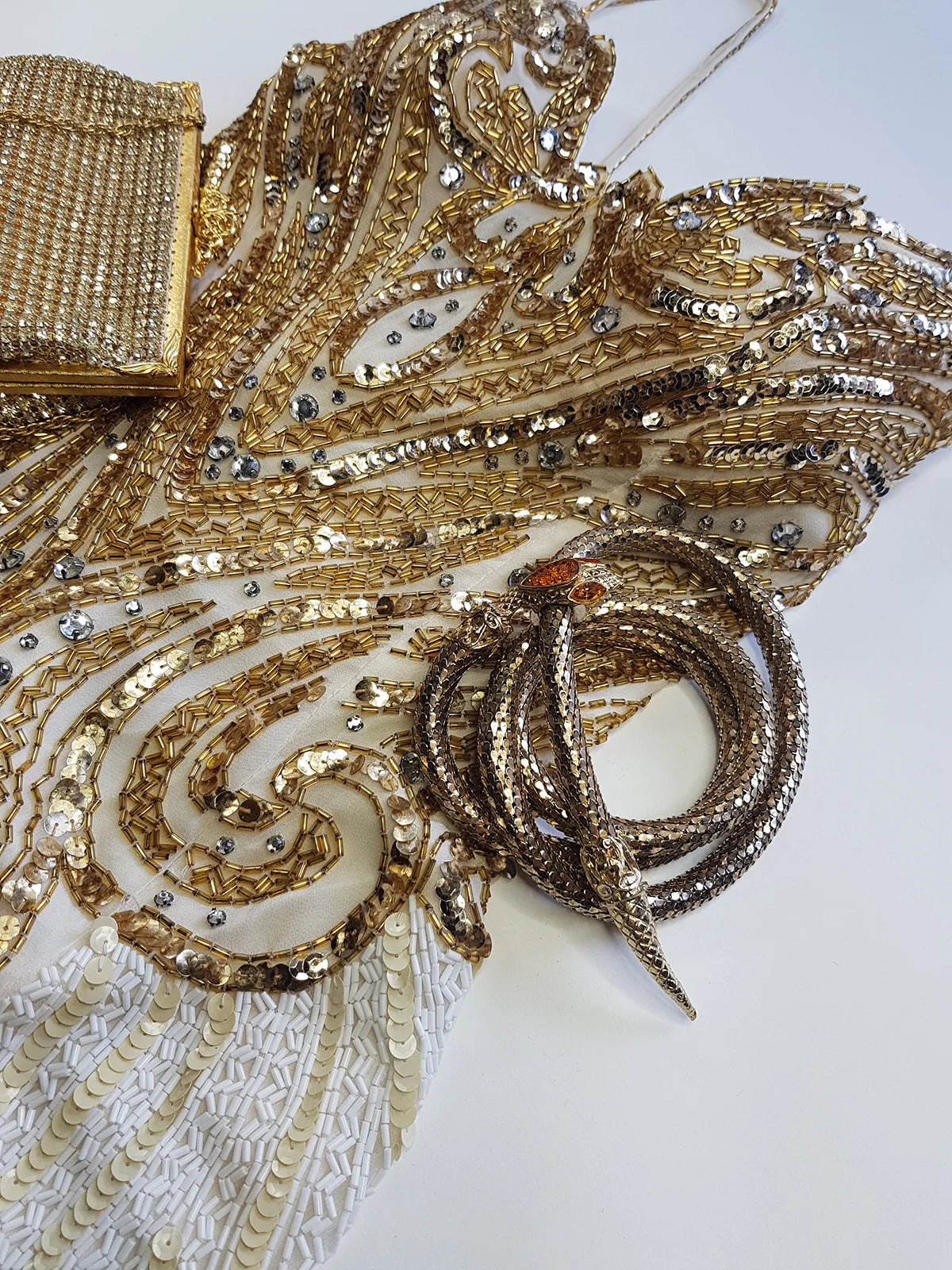 Pure Silk One in a Million Party Dress - Fully Hand Sequined - White & Gold full sequins - magnetic piece that you'll keep forever