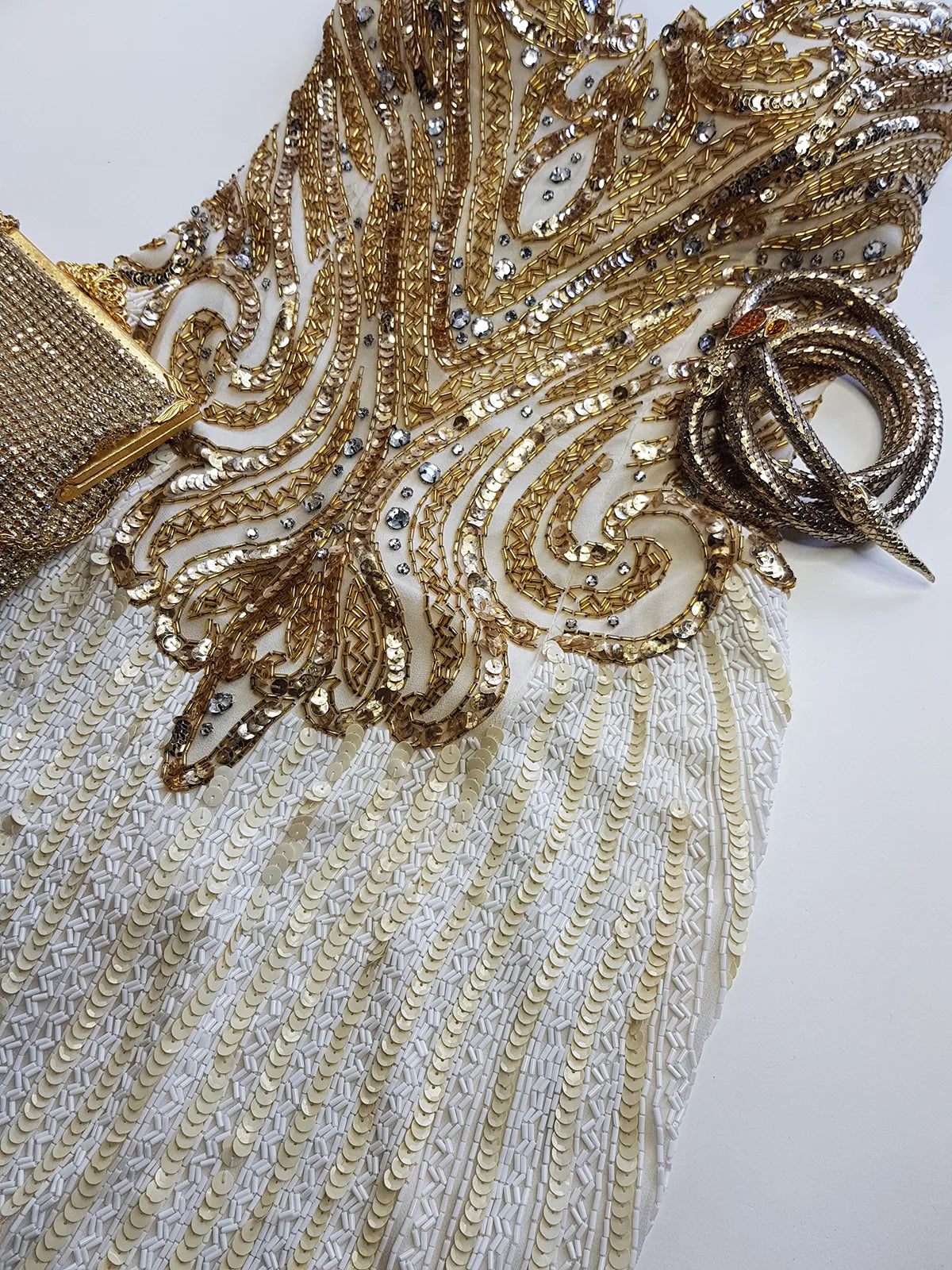 Pure Silk One in a Million Party Dress - Fully Hand Sequined - White & Gold full sequins - magnetic piece that you'll keep forever