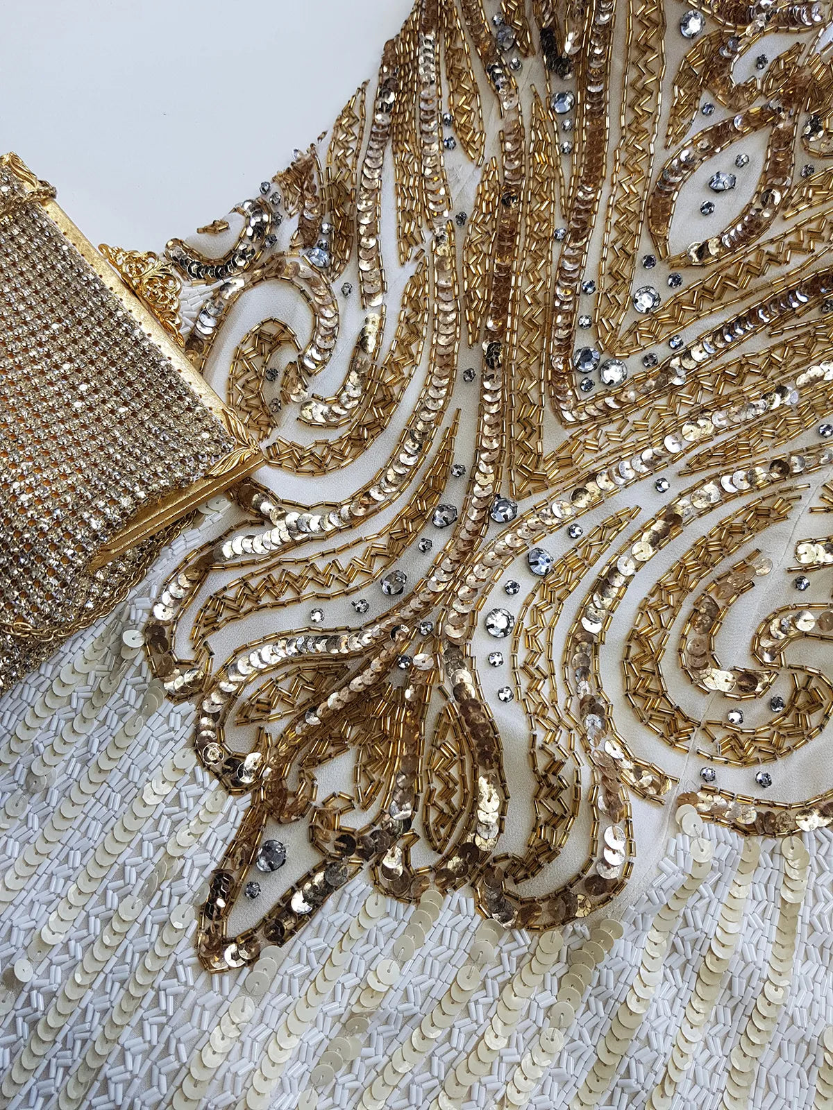 Pure Silk One in a Million Party Dress - Fully Hand Sequined - White & Gold full sequins - magnetic piece that you'll keep forever