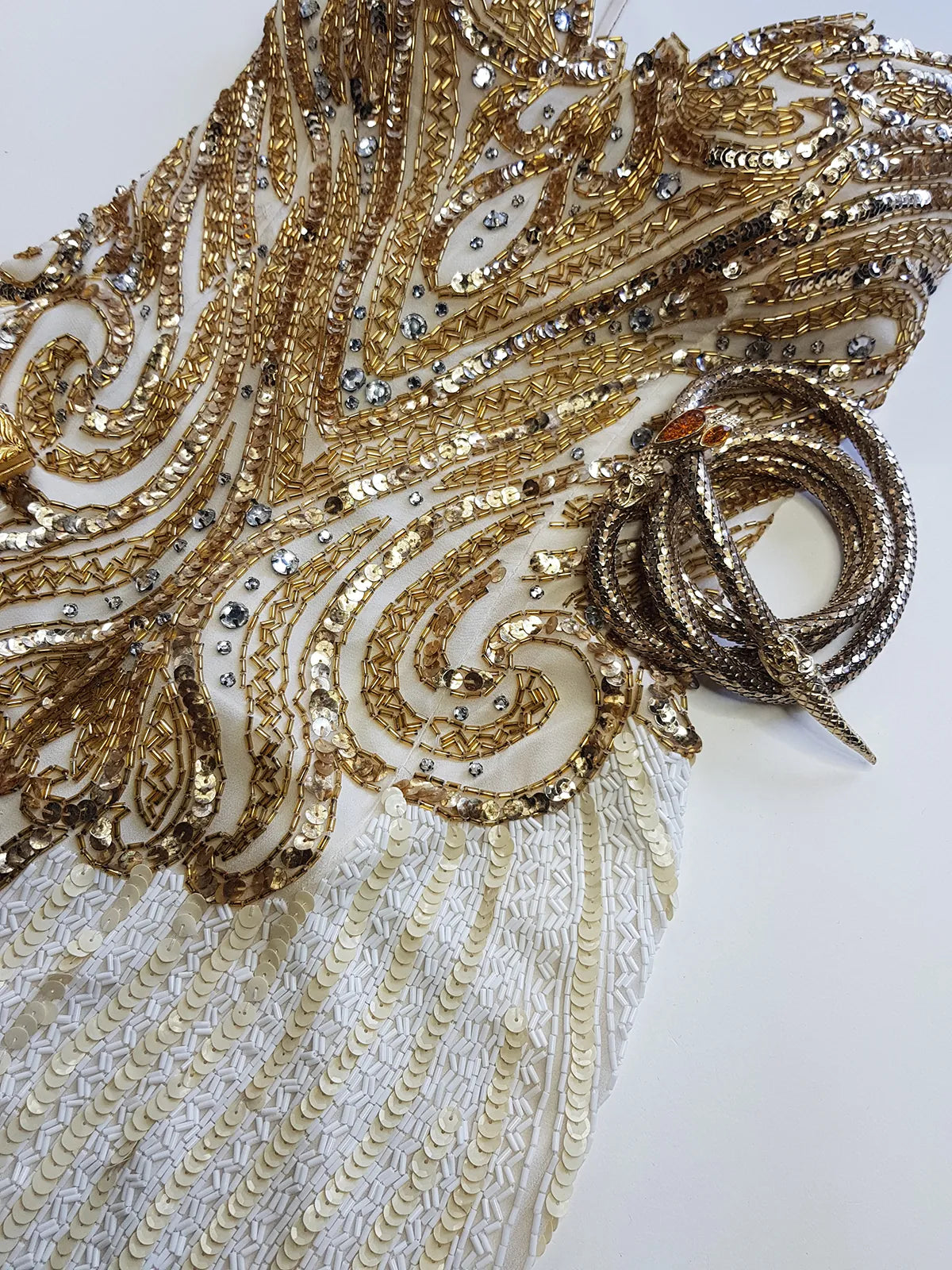 Pure Silk One in a Million Party Dress - Fully Hand Sequined - White & Gold full sequins - magnetic piece that you'll keep forever