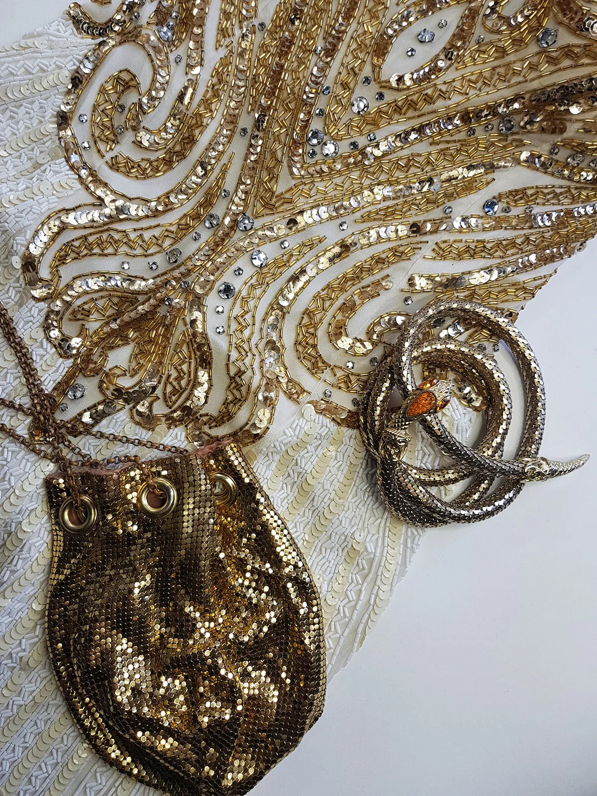 Pure Silk One in a Million Party Dress - Fully Hand Sequined - White & Gold full sequins - magnetic piece that you'll keep forever