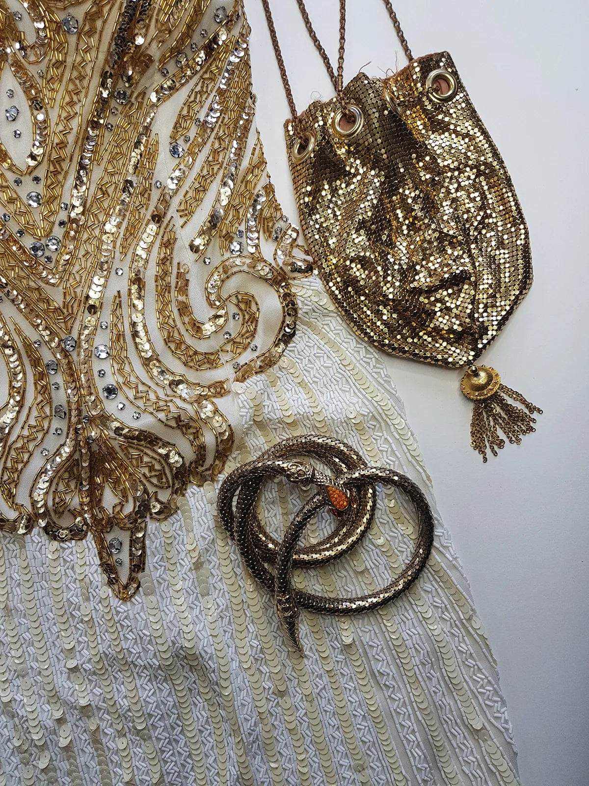 Pure Silk One in a Million Party Dress - Fully Hand Sequined - White & Gold full sequins - magnetic piece that you'll keep forever