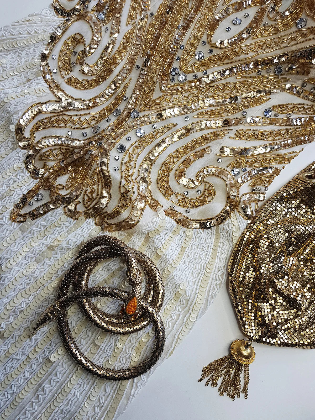 Pure Silk One in a Million Party Dress - Fully Hand Sequined - White & Gold full sequins - magnetic piece that you'll keep forever