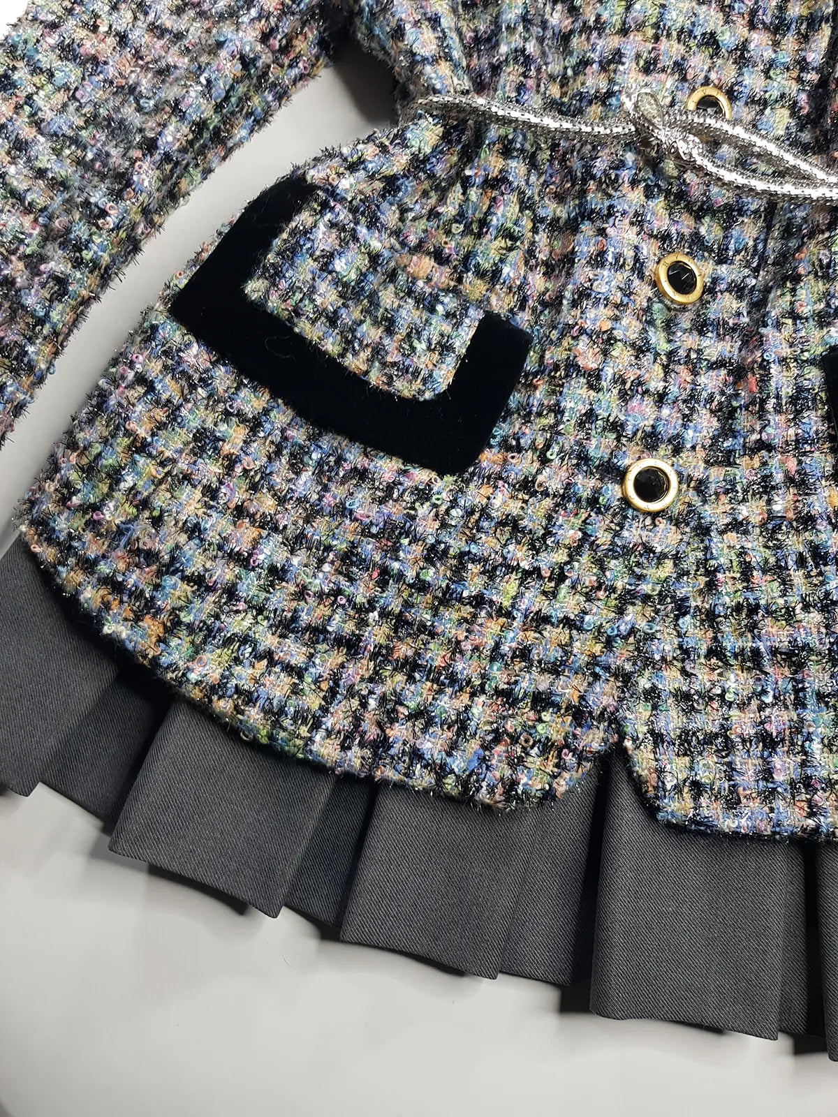 Givenchy Couture Designer Vintage Tweed & Velvet - Wool & Mohair Blazer - Spring Colours - France