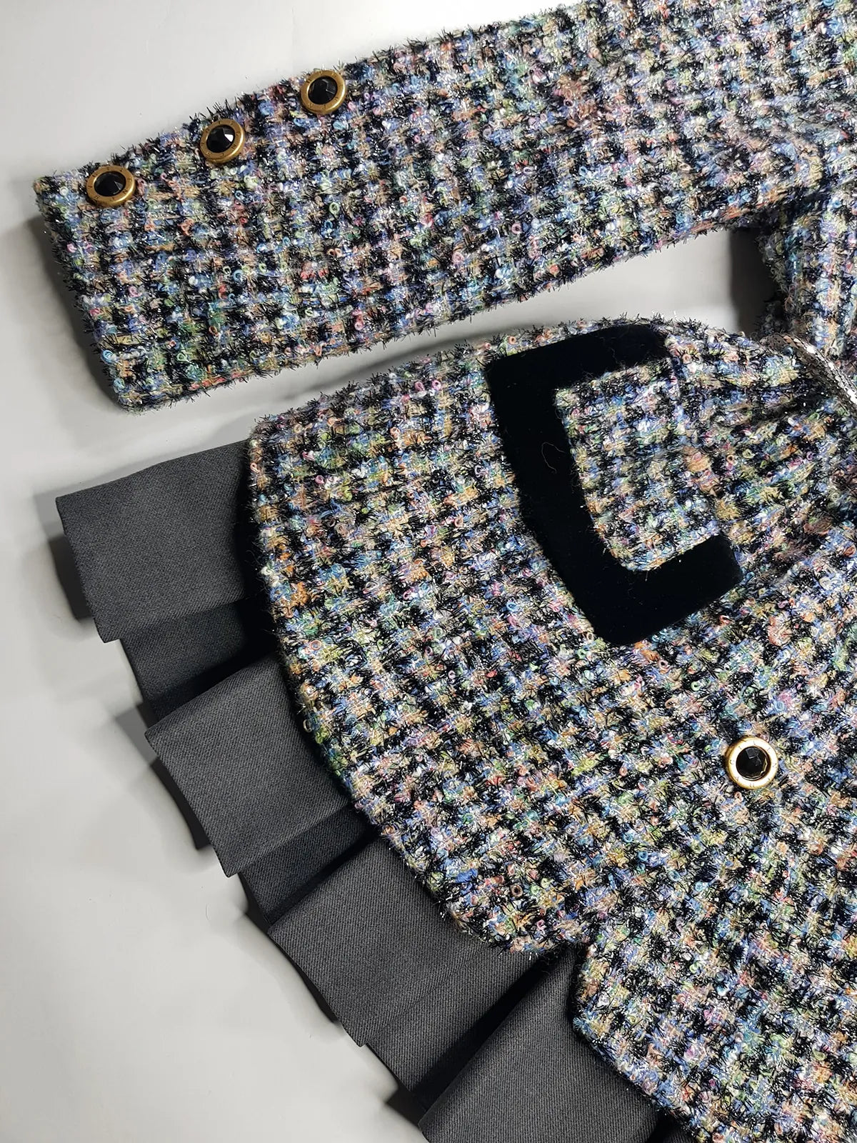 Givenchy Couture Designer Vintage Tweed & Velvet - Wool & Mohair Blazer - Spring Colours - France