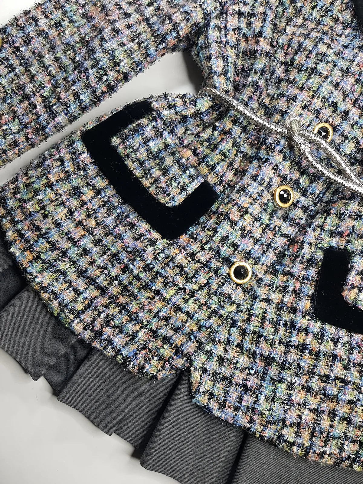 Givenchy Couture Designer Vintage Tweed & Velvet - Wool & Mohair Blazer - Spring Colours - France