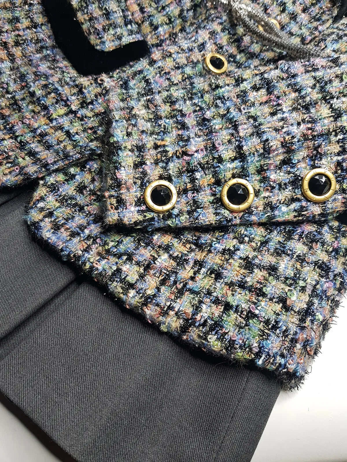 Givenchy Couture Designer Vintage Tweed & Velvet - Wool & Mohair Blazer - Spring Colours - France