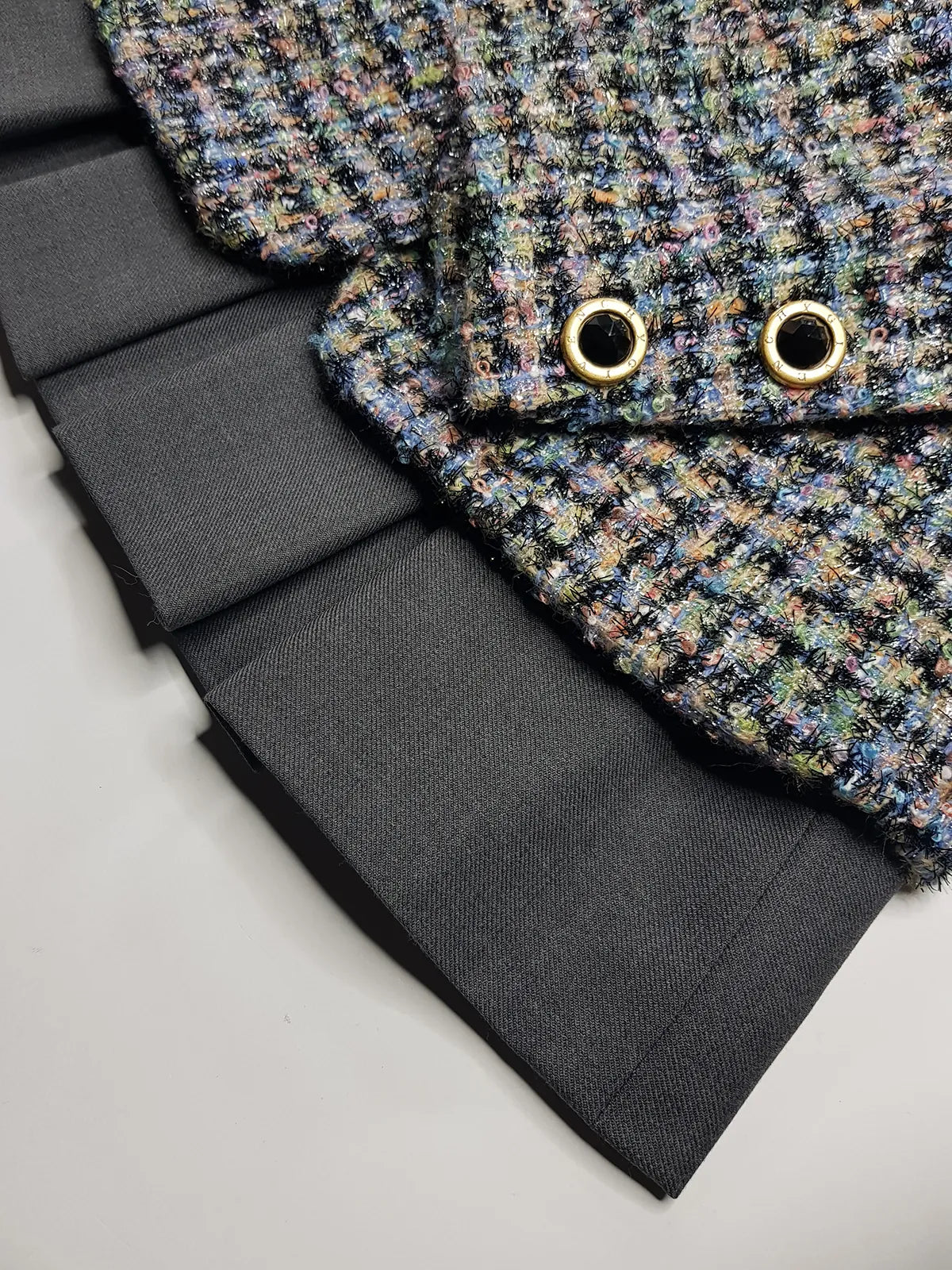 Givenchy Couture Designer Vintage Tweed & Velvet - Wool & Mohair Blazer - Spring Colours - France