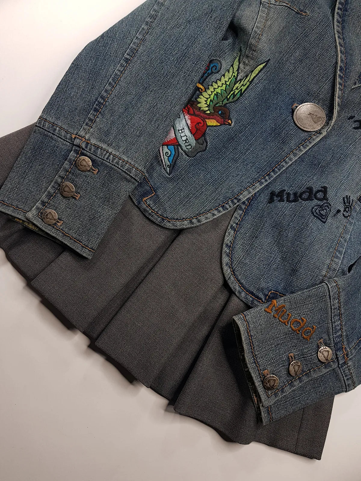 1990s Mudd Designer Deadstock - Insane Denim & Embroidery - Fitted Jacket - Metal Hardware - Original Tags still Attached