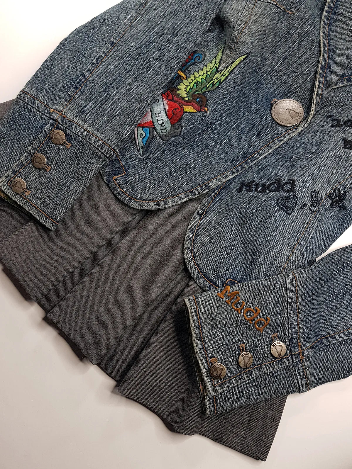 1990s Mudd Designer Deadstock - Insane Denim & Embroidery - Fitted Jacket - Metal Hardware - Original Tags still Attached