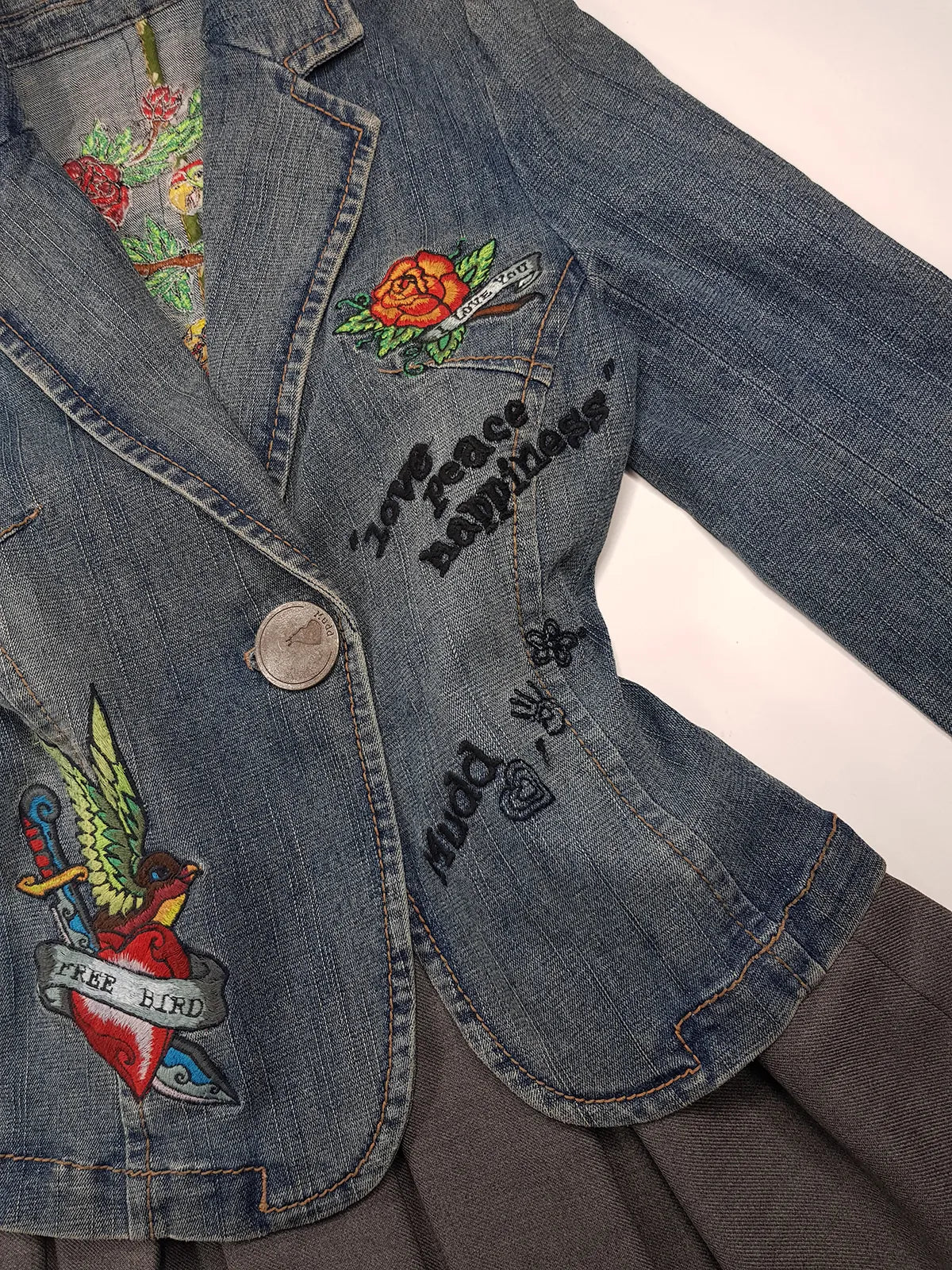 1990s Mudd Designer Deadstock - Insane Denim & Embroidery - Fitted Jacket - Metal Hardware - Original Tags still Attached