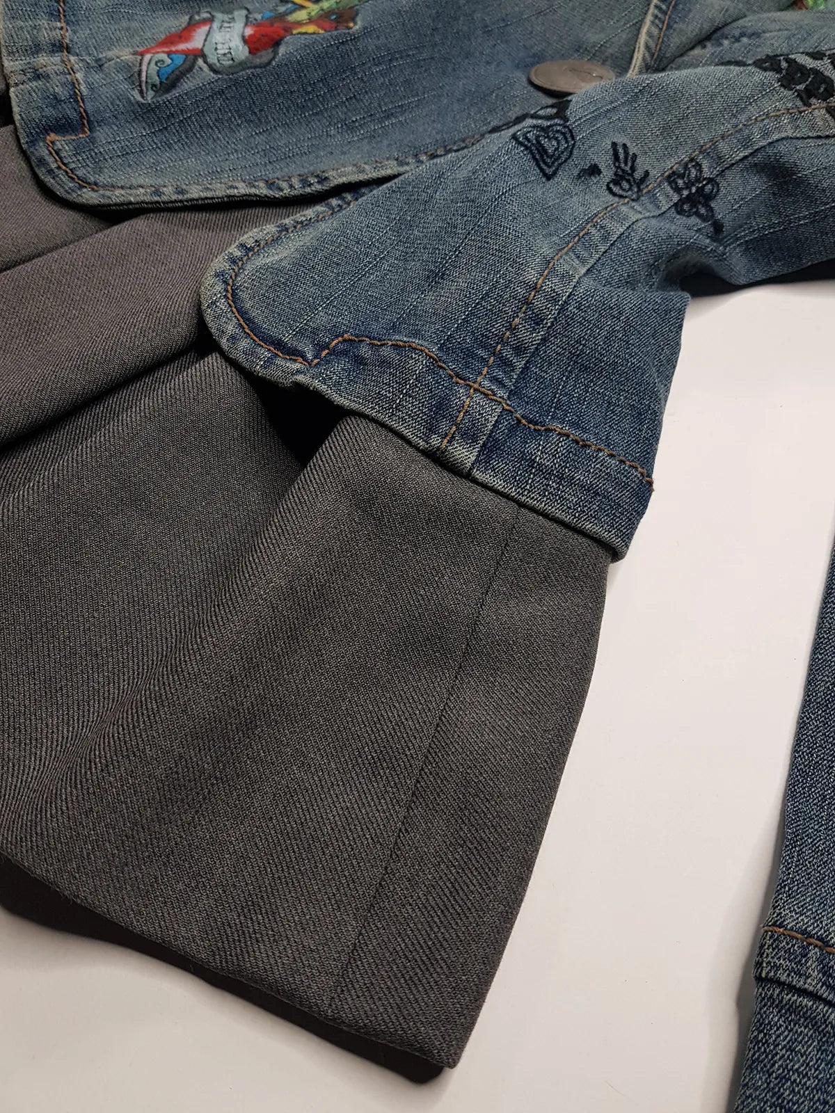 1990s Mudd Designer Deadstock - Insane Denim & Embroidery - Fitted Jacket - Metal Hardware - Original Tags still Attached