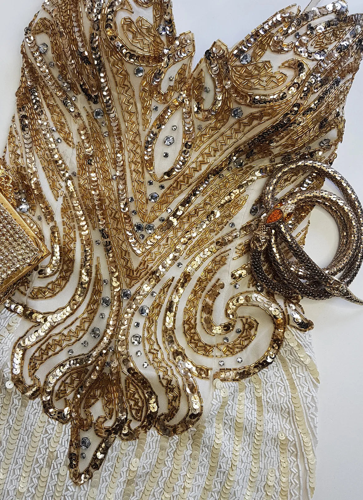 Pure Silk One in a Million Party Dress - Fully Hand Sequined - White & Gold full sequins - magnetic piece that you'll keep forever