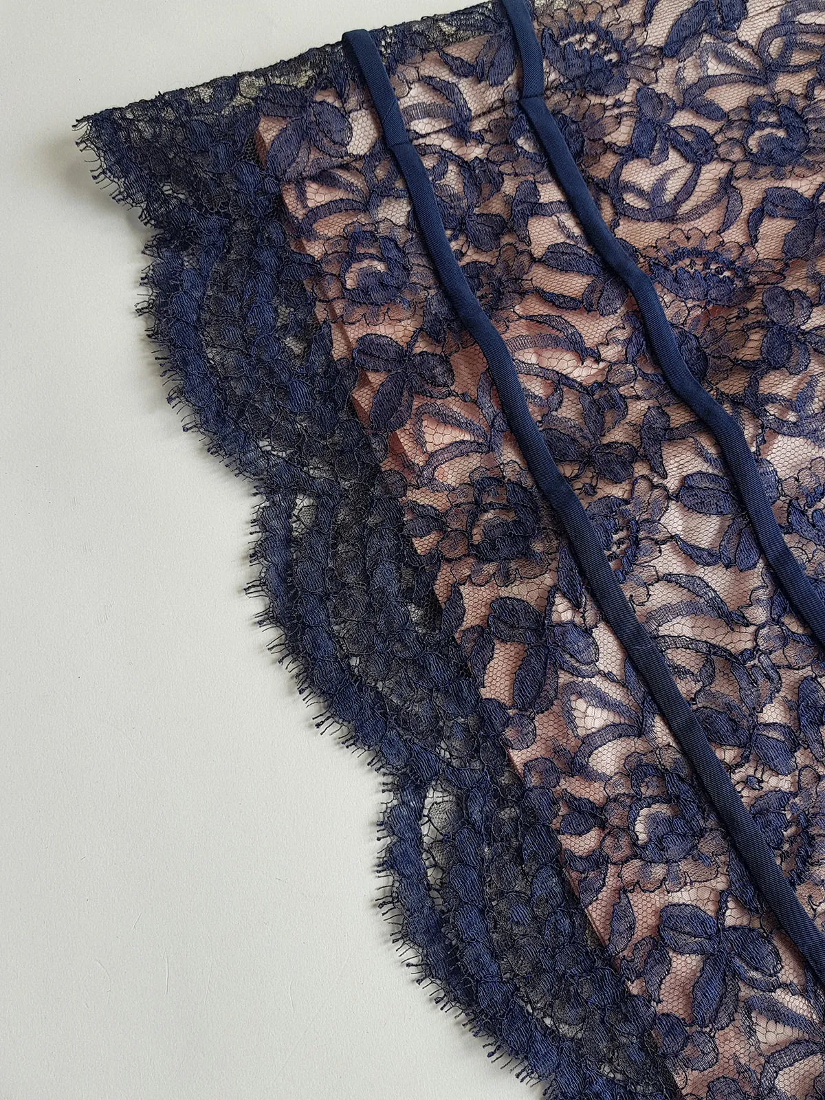 1950s Tailored Babydoll Top in Champagne Satin & Blue Lace Overlay - Rhinestone Buckles - Cut Beautifully for that 50s silhouette