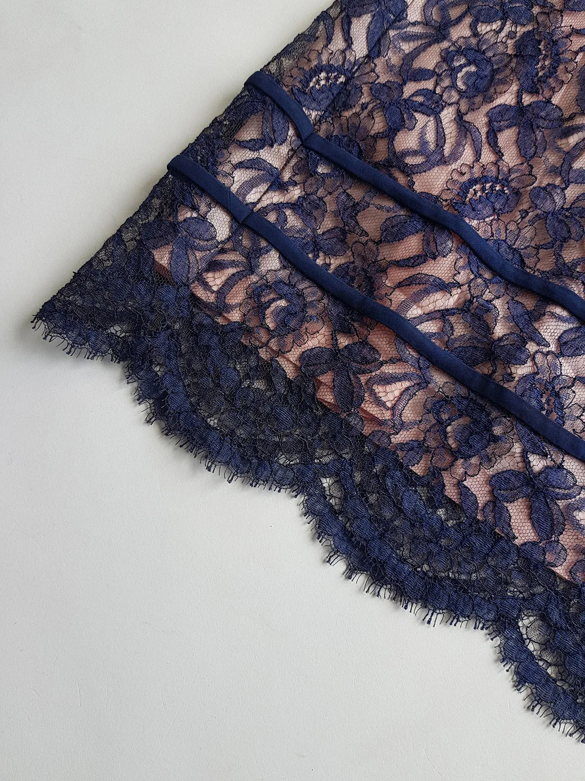 1950s Tailored Babydoll Top in Champagne Satin & Blue Lace Overlay - Rhinestone Buckles - Cut Beautifully for that 50s silhouette