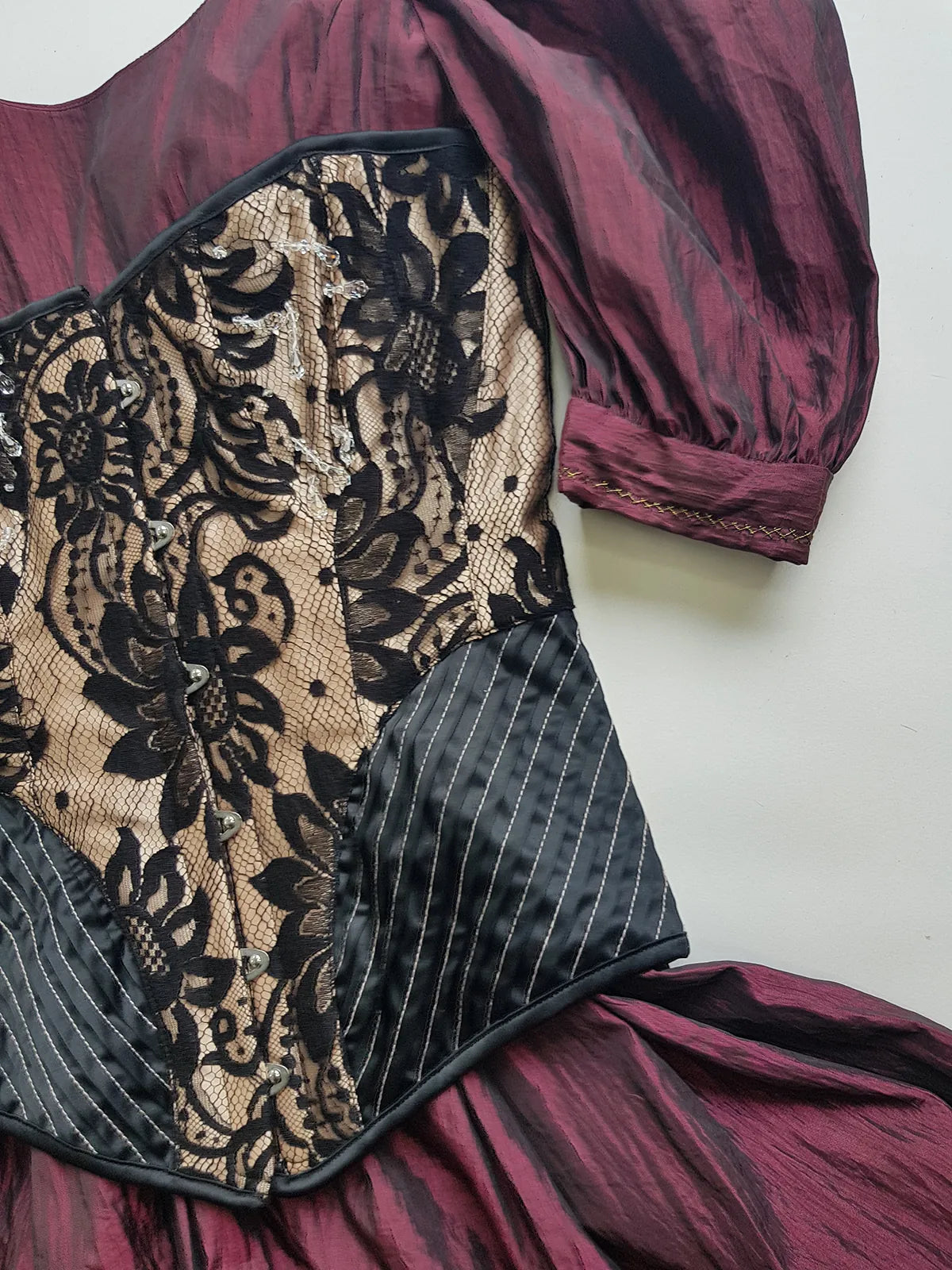 2000s Designer Couture Sample Corset - Ultra Rare with Sample Labels still Attached - Black & Champagne - Silk Lace Crystal Drop Beading - Fully Boned & Lace Up Back