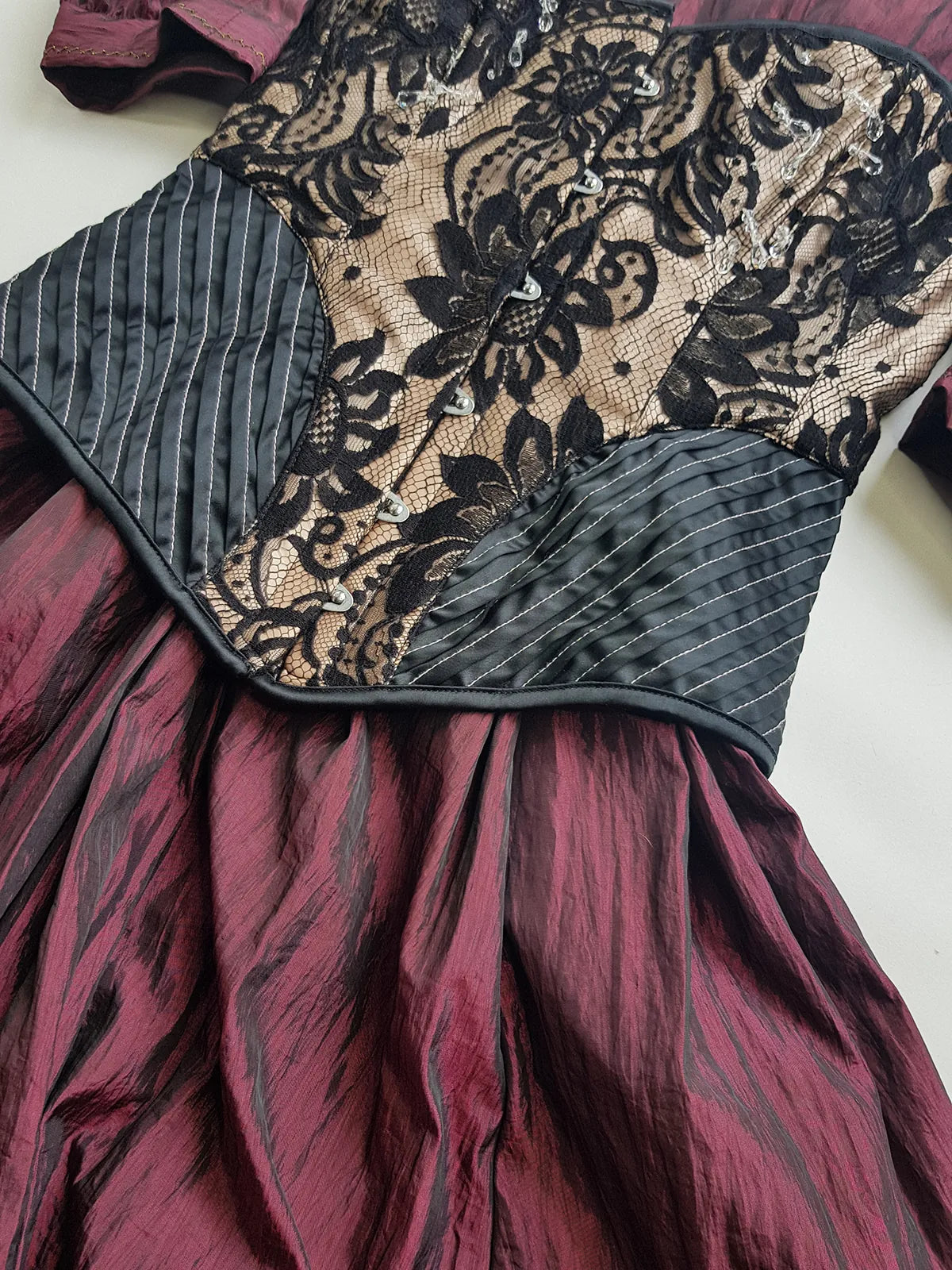 2000s Designer Couture Sample Corset - Ultra Rare with Sample Labels still Attached - Black & Champagne - Silk Lace Crystal Drop Beading - Fully Boned & Lace Up Back