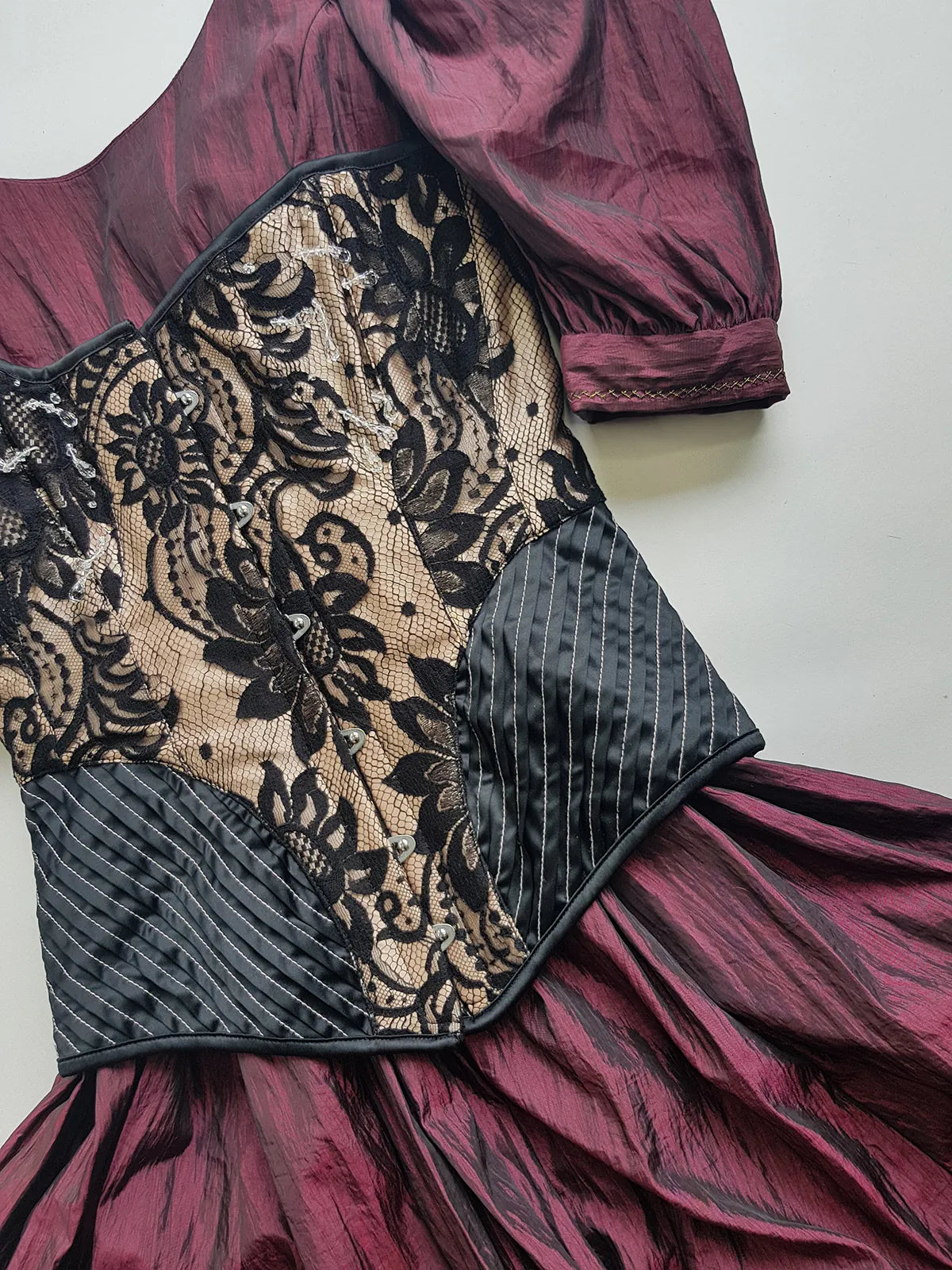 2000s Designer Couture Sample Corset - Ultra Rare with Sample Labels still Attached - Black & Champagne - Silk Lace Crystal Drop Beading - Fully Boned & Lace Up Back