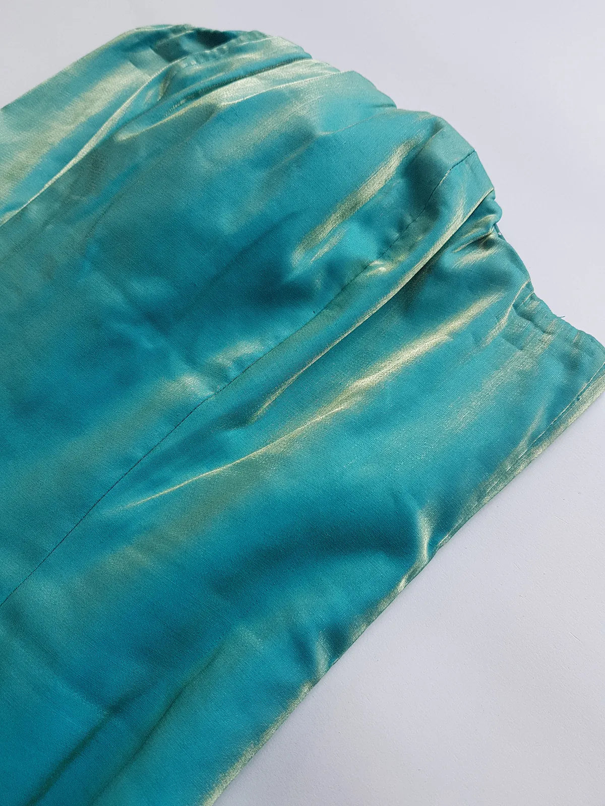 Ultimate 90s Siren / Mermaid Floor Length Dramatic Strapless Corset Gown - Iridescent Shimmery Blue with Gold Flare - Scalloped Hemline - Fully Boned Bodice