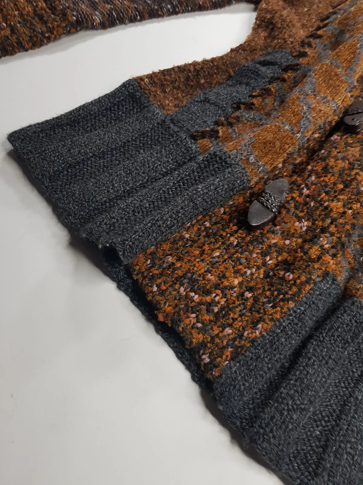 Vintage 1990s Sexy Earth Fairy Woodland Toned -  Hand Knitted Jacket with Leather Toggle Buttons