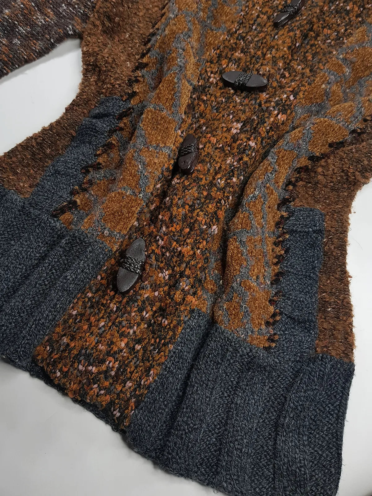 Vintage 1990s Sexy Earth Fairy Woodland Toned -  Hand Knitted Jacket with Leather Toggle Buttons