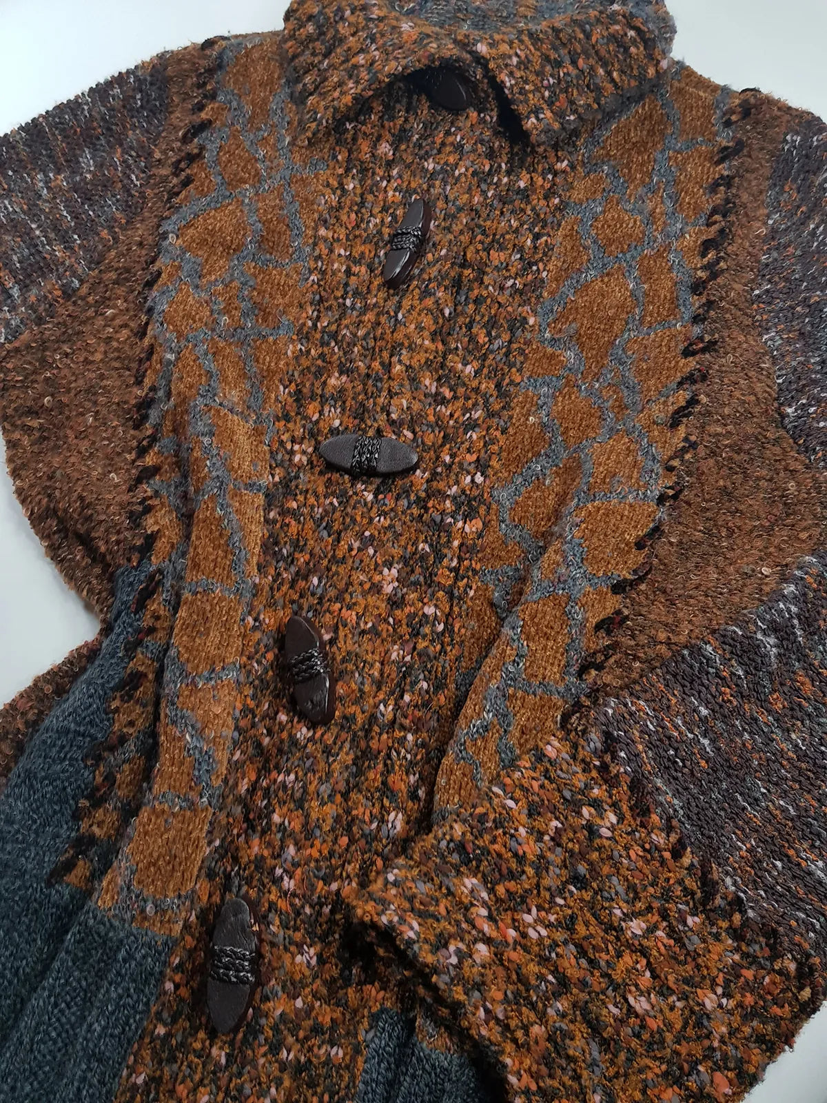 Vintage 1990s Sexy Earth Fairy Woodland Toned -  Hand Knitted Jacket with Leather Toggle Buttons