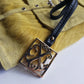 Christian LaCroix Designer Ornate Black Leather & Gold Hardware Bag charm with Signature CL Emblem & Stamp