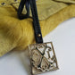Christian LaCroix Designer Ornate Black Leather & Gold Hardware Bag charm with Signature CL Emblem & Stamp
