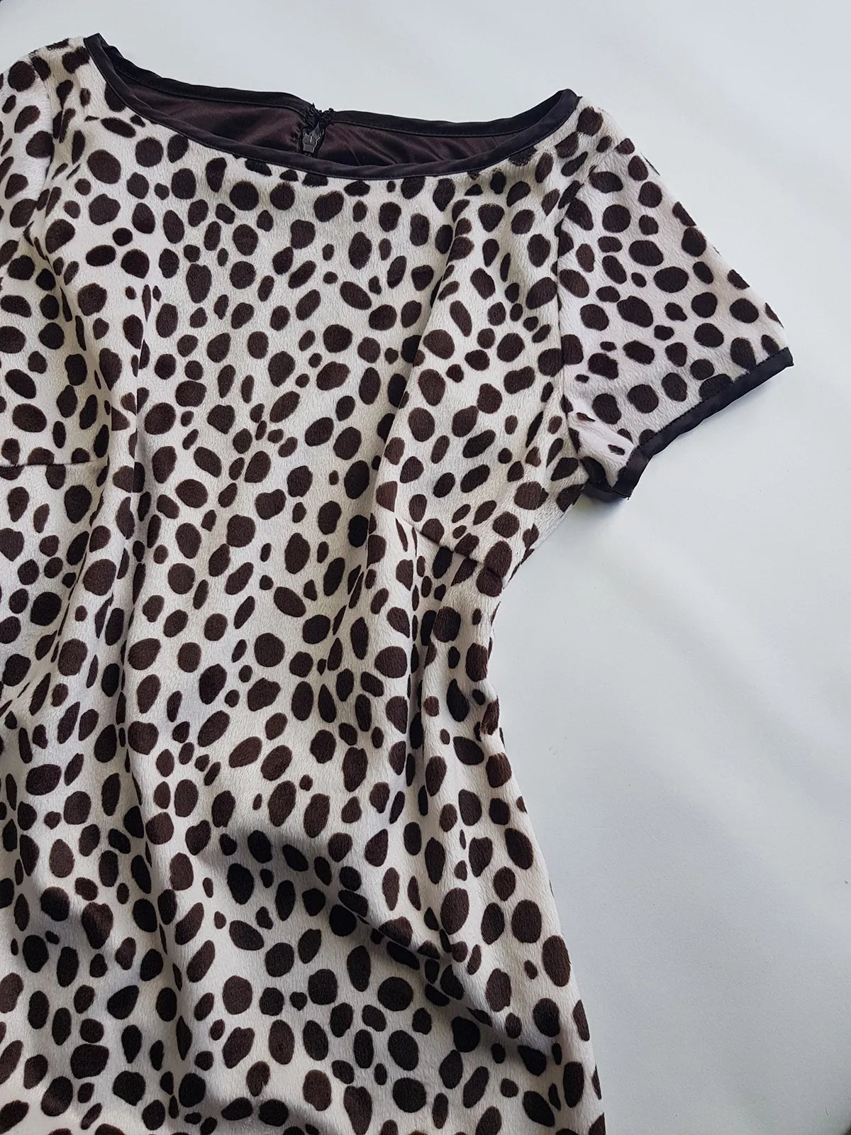 90s Chocolate & Creme Faux Pony Hair Animal Print Mini Dress - Beautifully Soft & Fully Lined in Chocolate